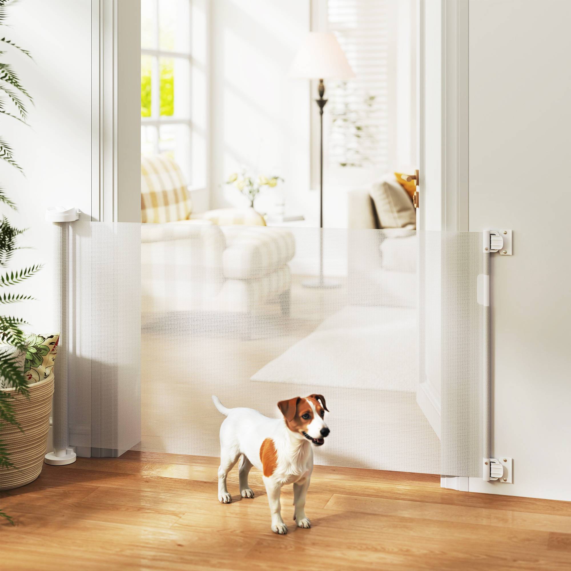 Barrière de sécurité escalier extensible 0-136 cm, 87 cm haut, pour animaux, 142x10x87 cm, blanc - Image 4