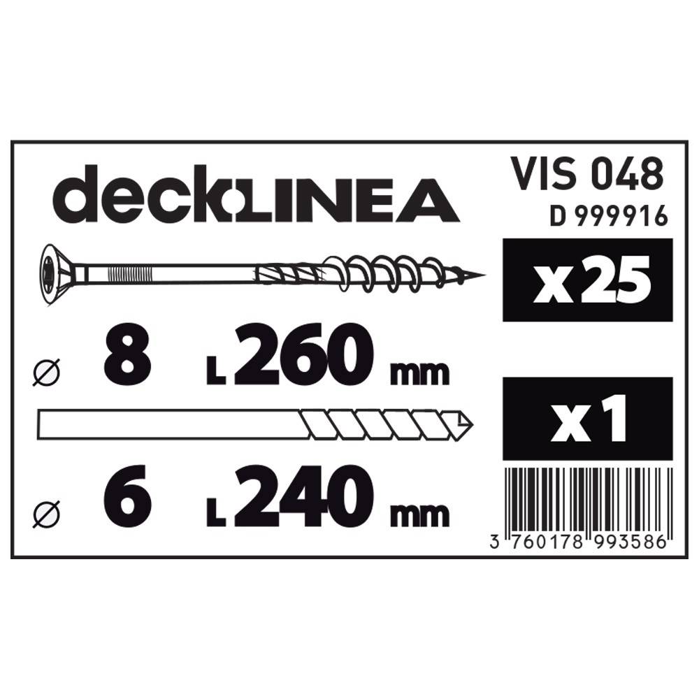 Decklinea - Vis zinguées TORX T30 8x260mm (25pcs) + foret 6x240m - Imagen 3