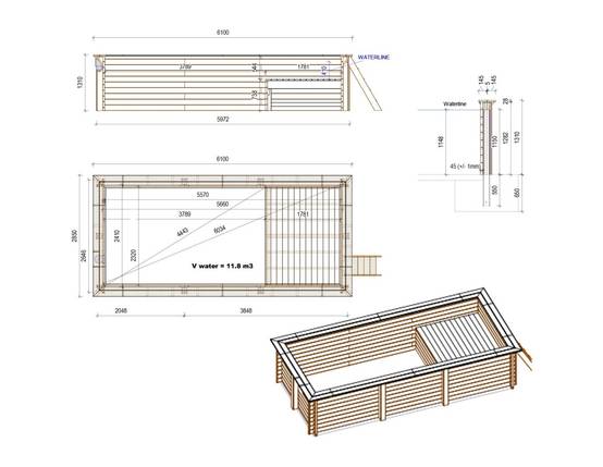 Altanka - Piscine hors sol en bois AQUA 6.1 x 2.85 - H.1.31 m avec plage, gris clair, fixations à visser - BAS7307OSPL2+PLA307 - ALTANKA - Image 4