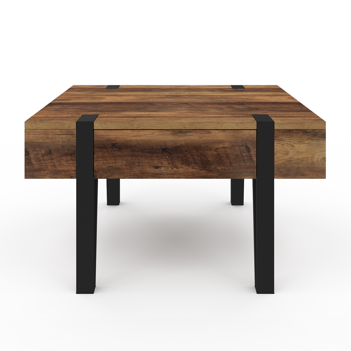 Table basse carrée 1 tiroir AUSTRIA 70 cm bois pied épingle noir - Image 3