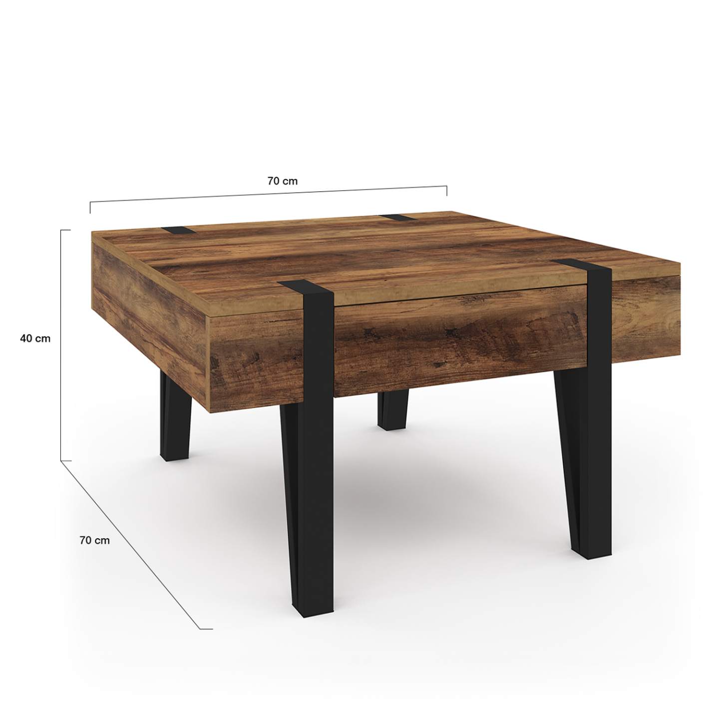 Table basse carrée 1 tiroir AUSTRIA 70 cm bois pied épingle noir - Image 5