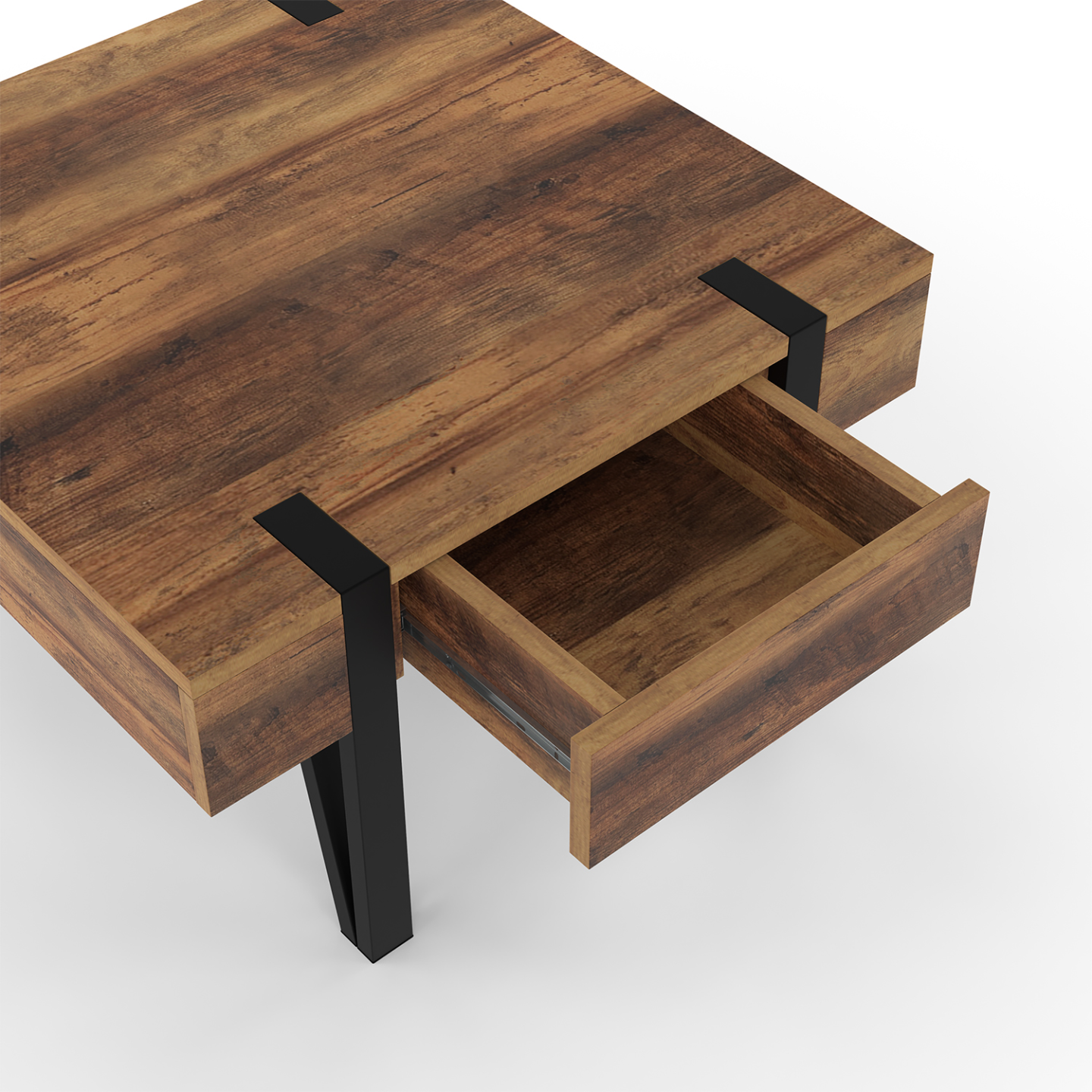 Table basse carrée 1 tiroir AUSTRIA 70 cm bois pied épingle noir - Image 6