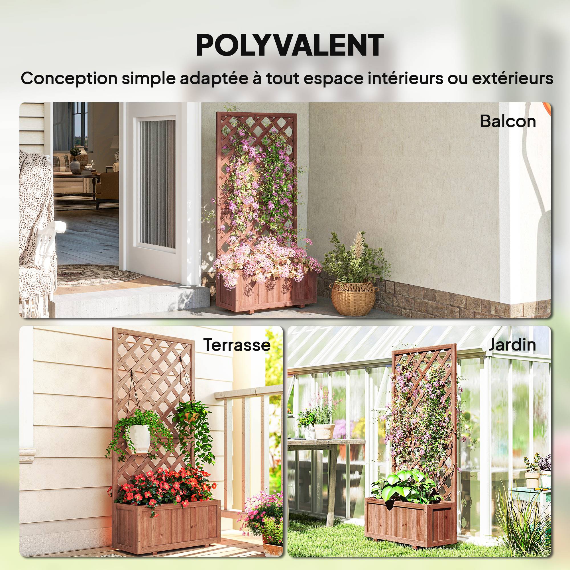 Outsunny - Jardinière avec Treillis sur Pied 72.5x31.5x149.5cm bac à fleurs inserts irrigation inclus bois sapin pré-huilé - Outsunny - Image 6