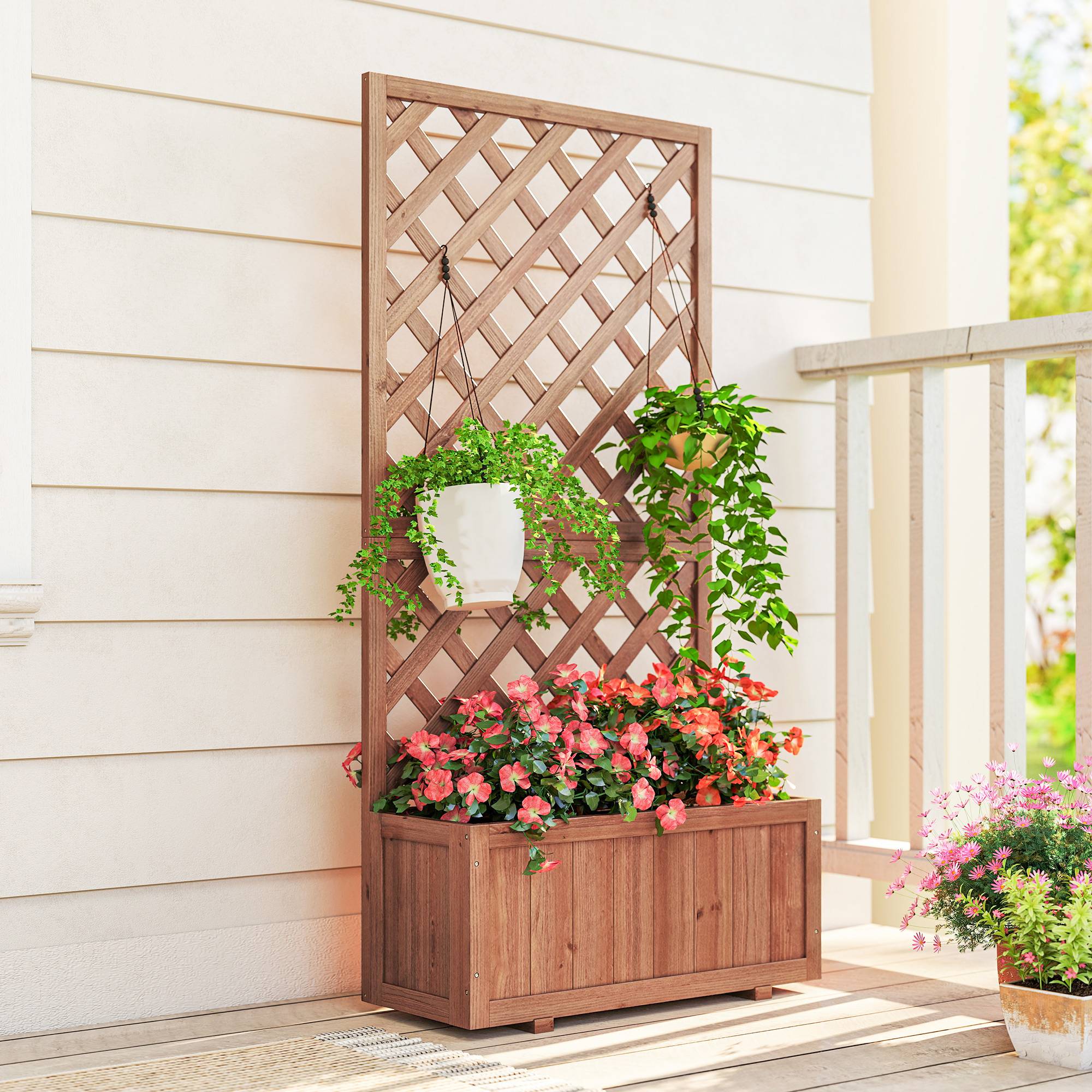 Outsunny - Jardinière avec Treillis sur Pied 72.5x31.5x149.5cm bac à fleurs inserts irrigation inclus bois sapin pré-huilé - Outsunny - Image 2