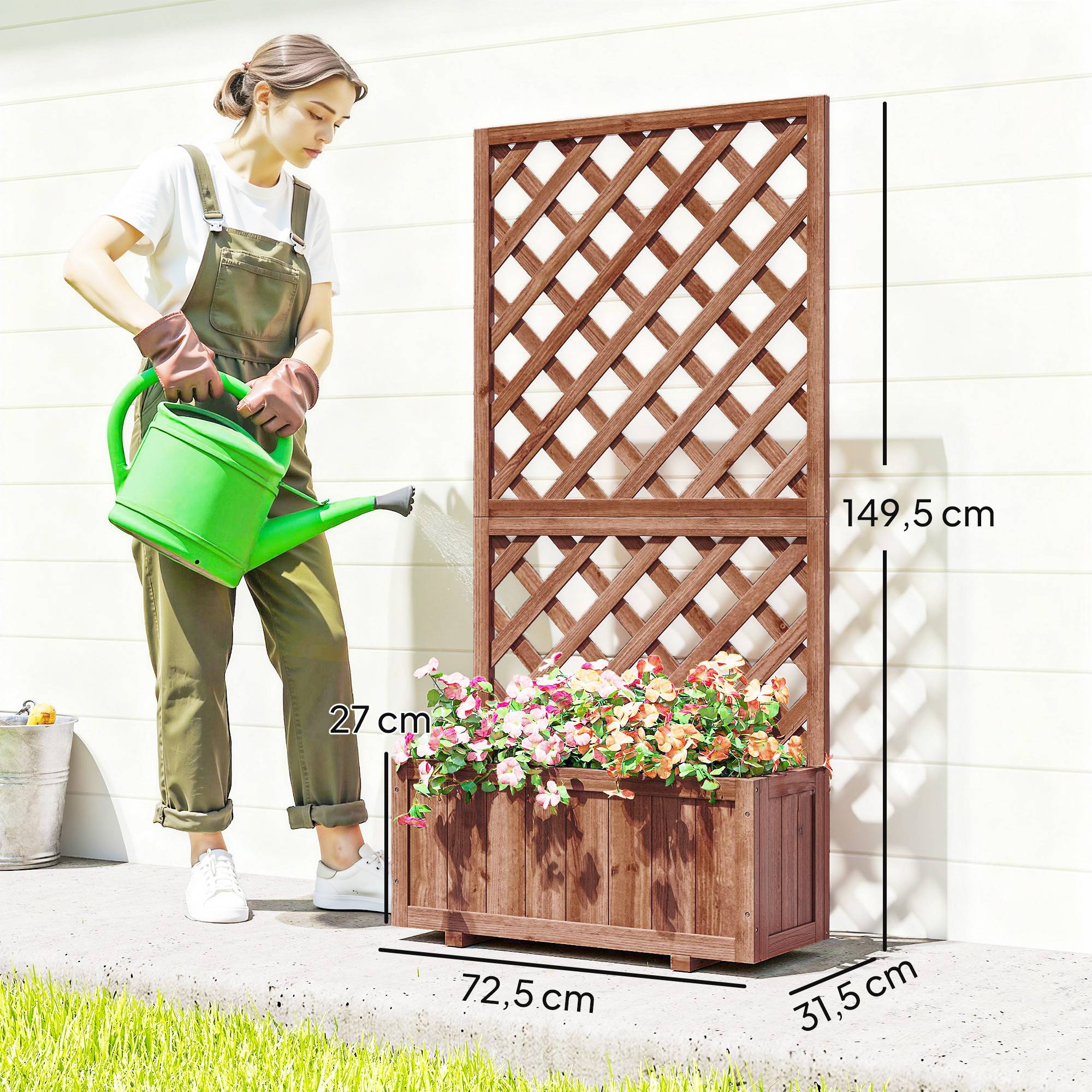 Outsunny - Jardinière avec Treillis sur Pied 72.5x31.5x149.5cm bac à fleurs inserts irrigation inclus bois sapin pré-huilé - Outsunny - Image 3