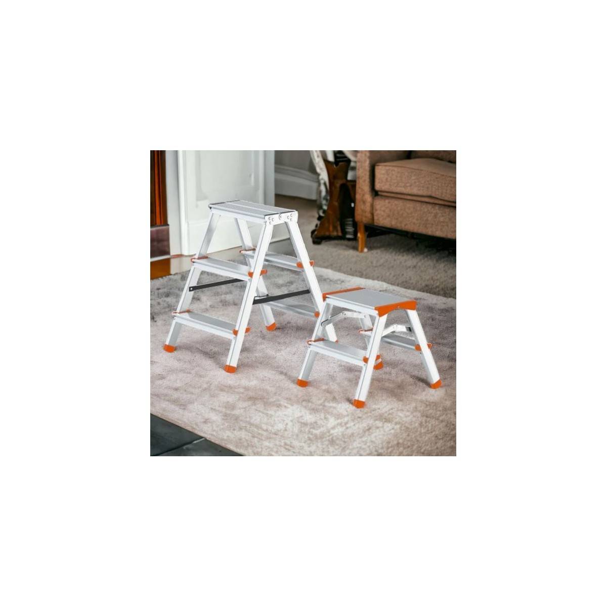Escabeau 2 marches Marche-pied Aluminium Charge 125 kg Pliable Pieds anti-dérapants BRIXO - Imagen 4