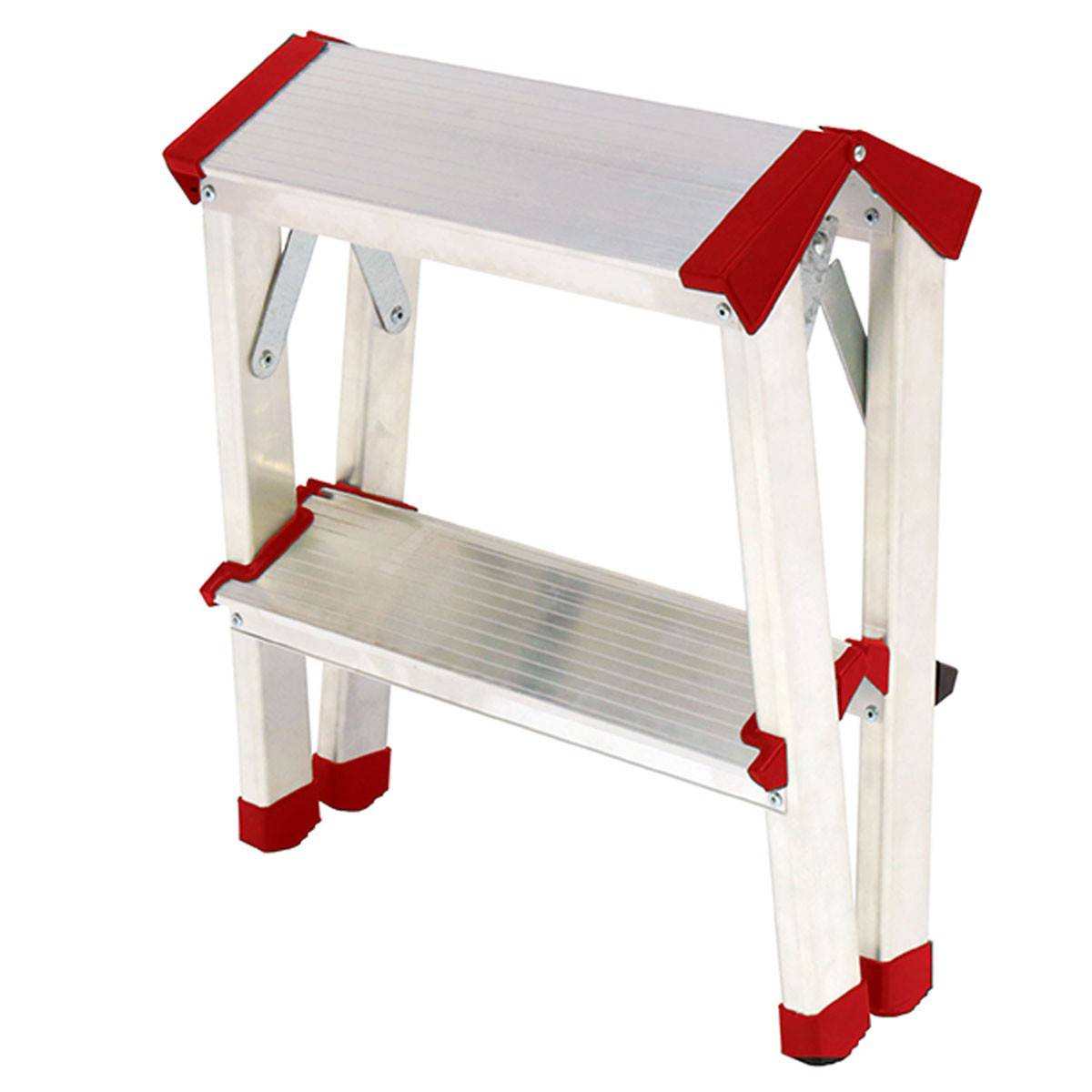 Escabeau 2 marches Marche-pied Aluminium Charge 125 kg Pliable Pieds anti-dérapants BRIXO - Imagen 2