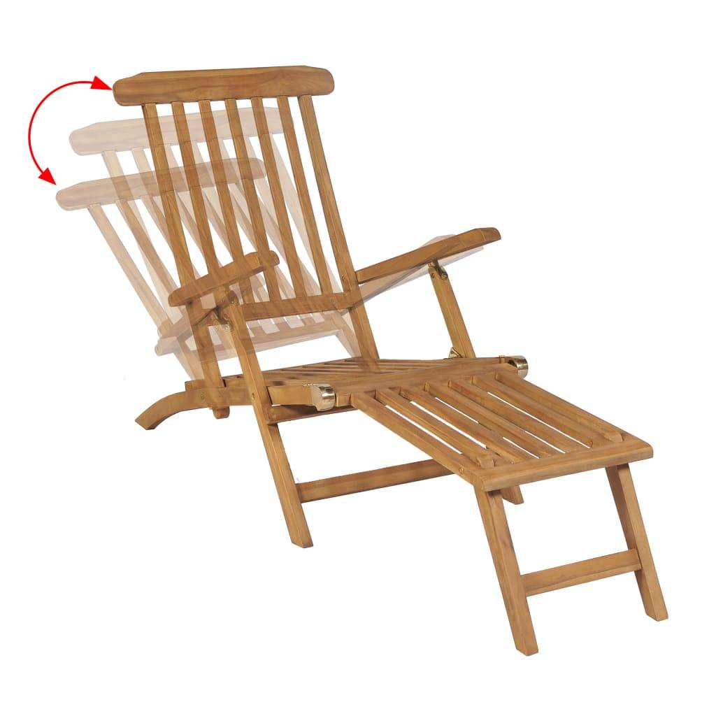 Helloshop26 - Transat chaise longue bain de soleil lit de jardin terrasse meuble d'extérieur avec repose-pied bois de teck solide - Imagen 5