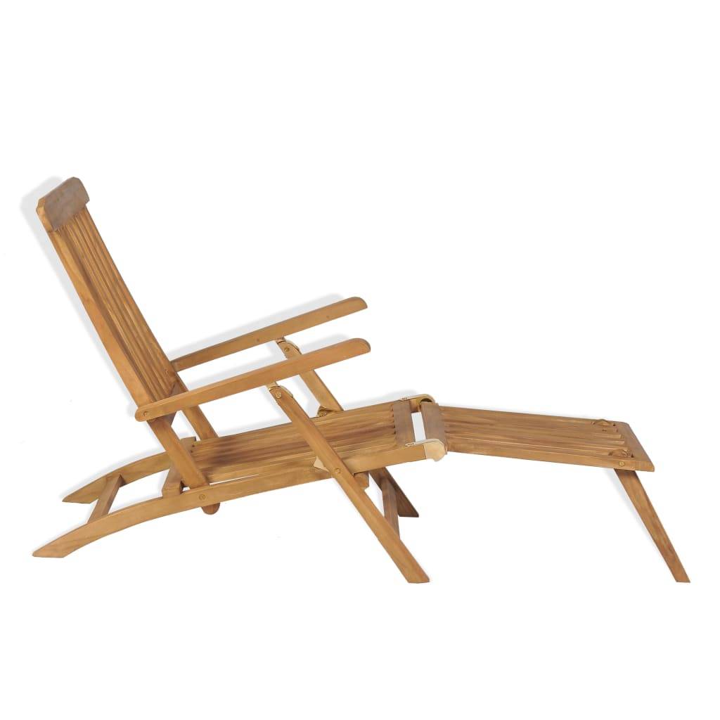 Helloshop26 - Transat chaise longue bain de soleil lit de jardin terrasse meuble d'extérieur avec repose-pied bois de teck solide - Imagen 3