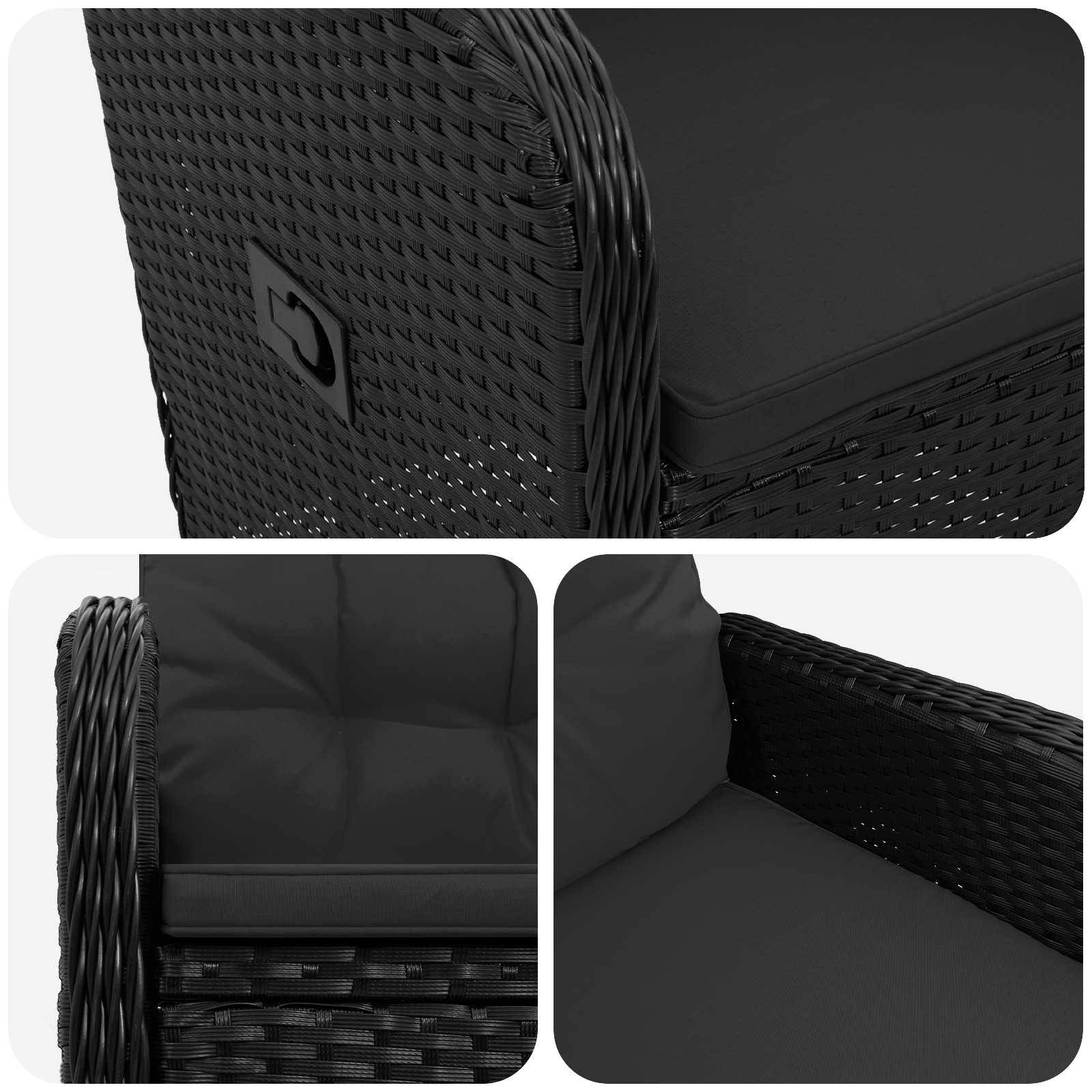 Chaise de jardin inclinable polyrotin noir 57 x 63 x 94 cm - PANGIVO - Image 7