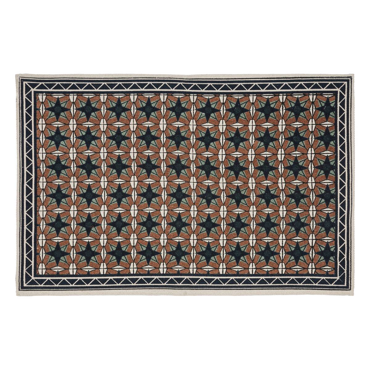 Tapis décoratif en Coton Bleu Camel et Ivoire 60 x 90 cm - Imagen 1