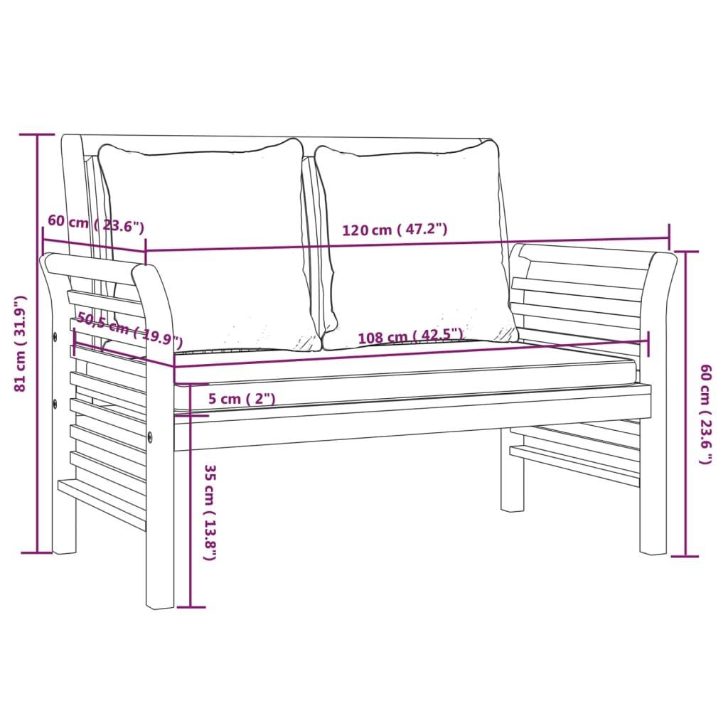 Helloshop26 - Banc de jardin meuble de patio d'extérieur terrasse canapé avec coussins blanc crème 120 x 60 x 81 cm bois d'acacia solide - Imagen 6