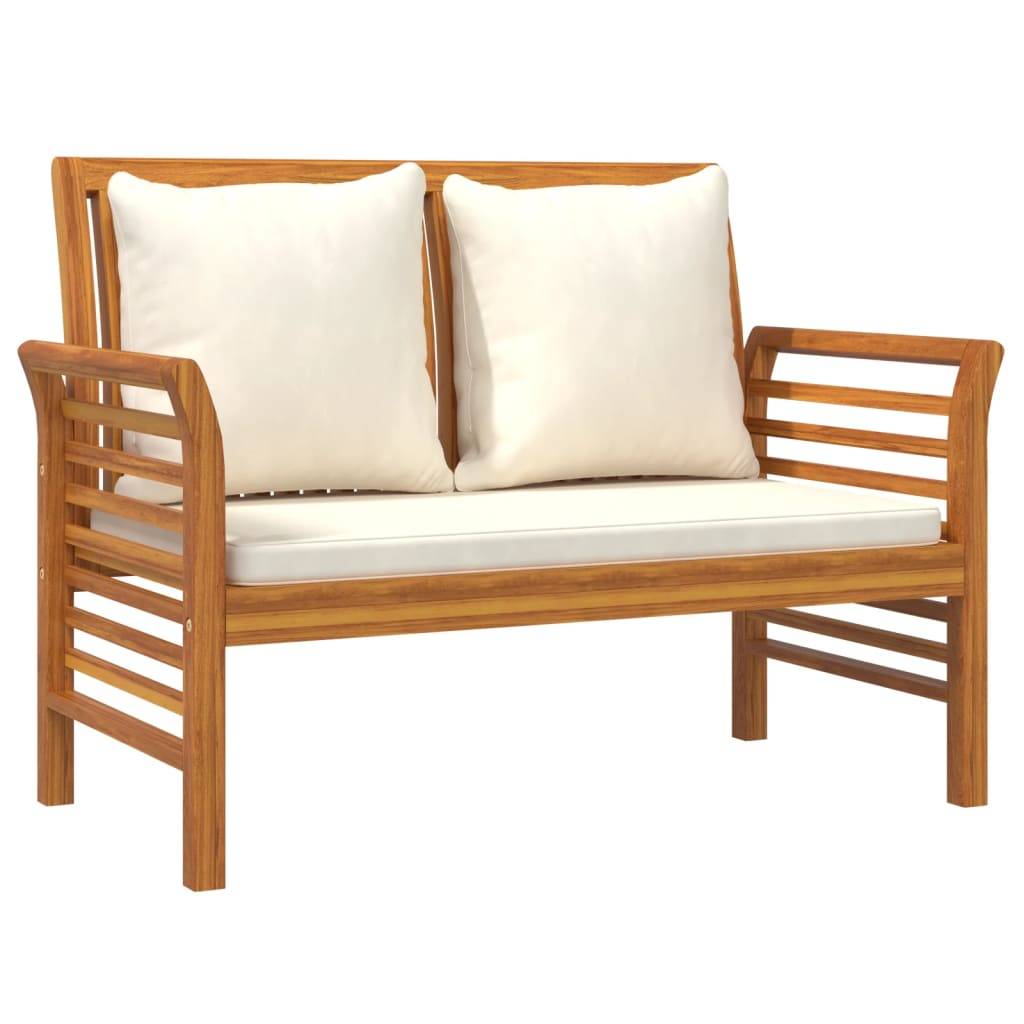 Helloshop26 - Banc de jardin meuble de patio d'extérieur terrasse canapé avec coussins blanc crème 120 x 60 x 81 cm bois d'acacia solide - Imagen 1