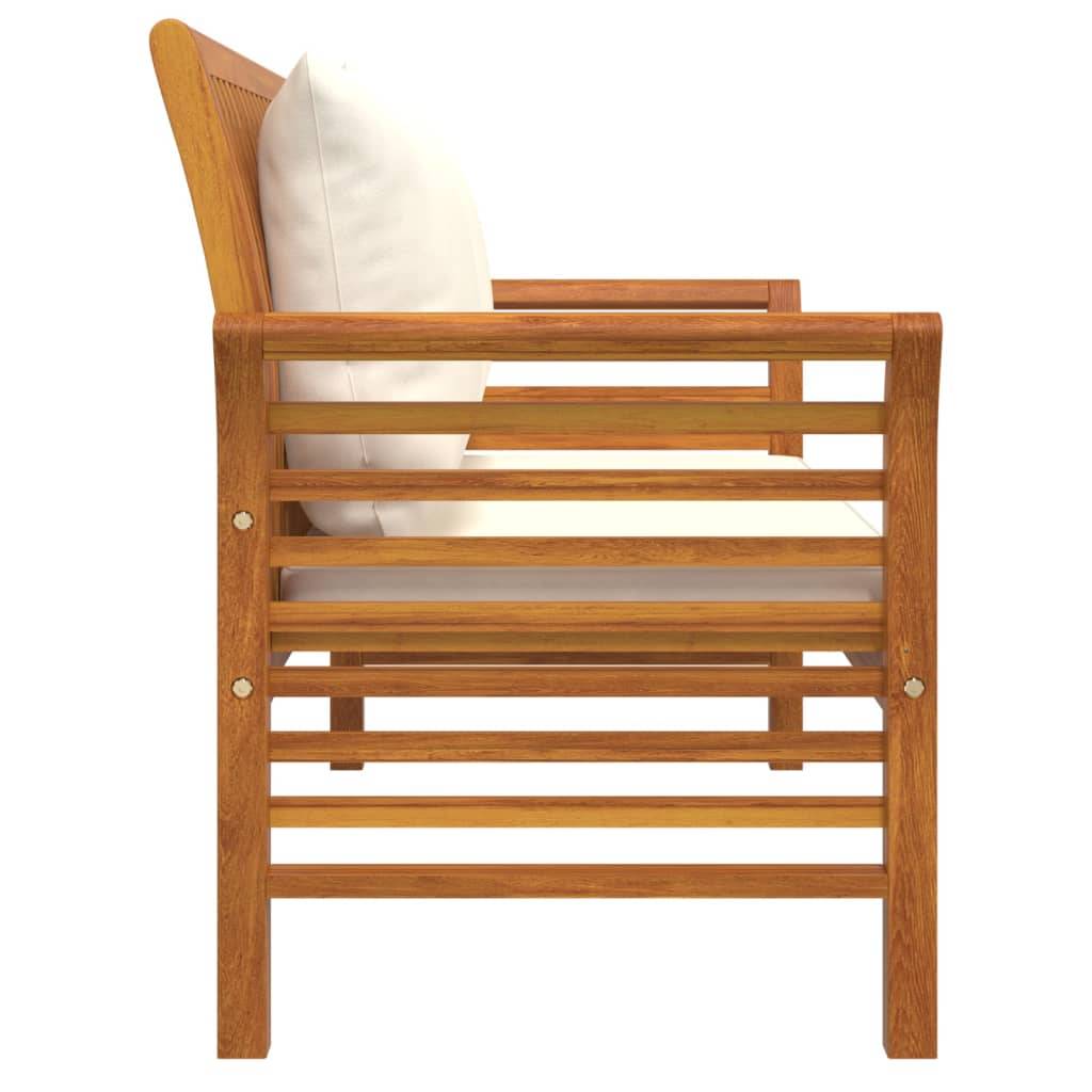 Helloshop26 - Banc de jardin meuble de patio d'extérieur terrasse canapé avec coussins blanc crème 120 x 60 x 81 cm bois d'acacia solide - Imagen 4