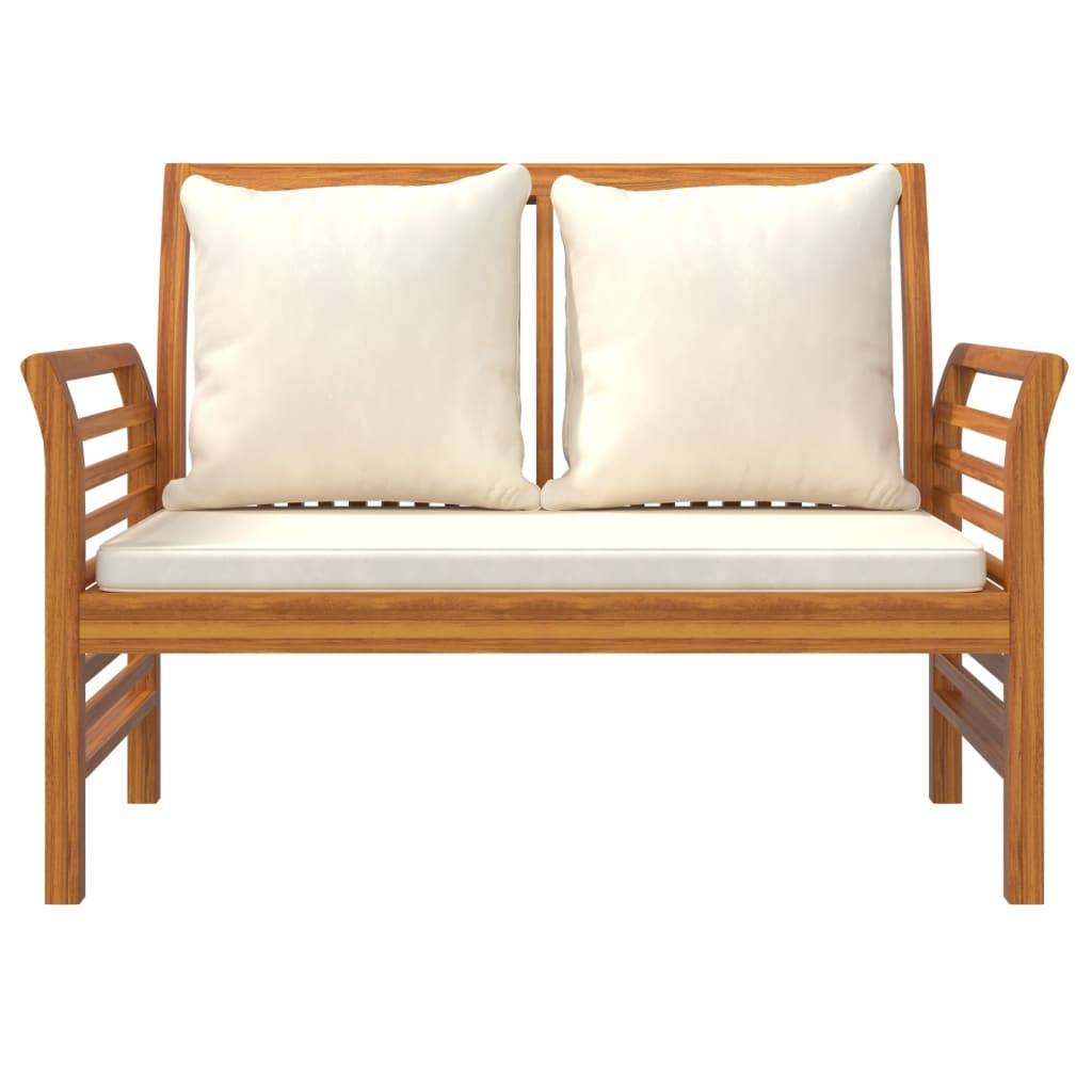 Helloshop26 - Banc de jardin meuble de patio d'extérieur terrasse canapé avec coussins blanc crème 120 x 60 x 81 cm bois d'acacia solide - Imagen 3