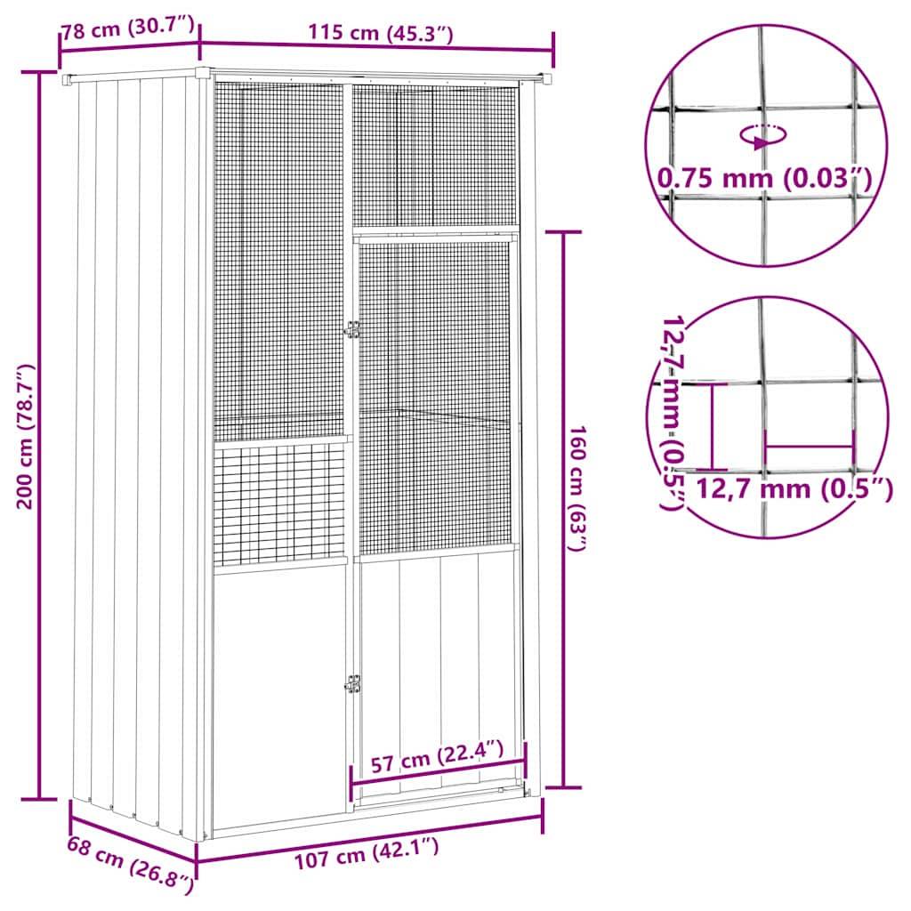 Cage Oiseaux Acier Galvanisé Toit Pointu Sécurité Anthracite 115x78cm - ComfortXL Outdoor Living - Image 10
