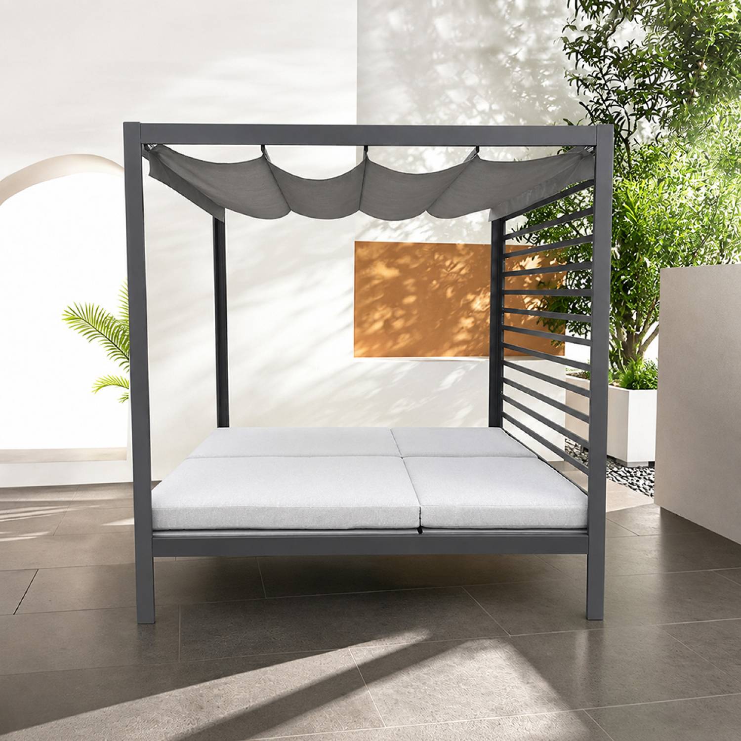 Concept Usine - Lit de jardin 2 places structure aluminium gris foncé MATALA - Image 6