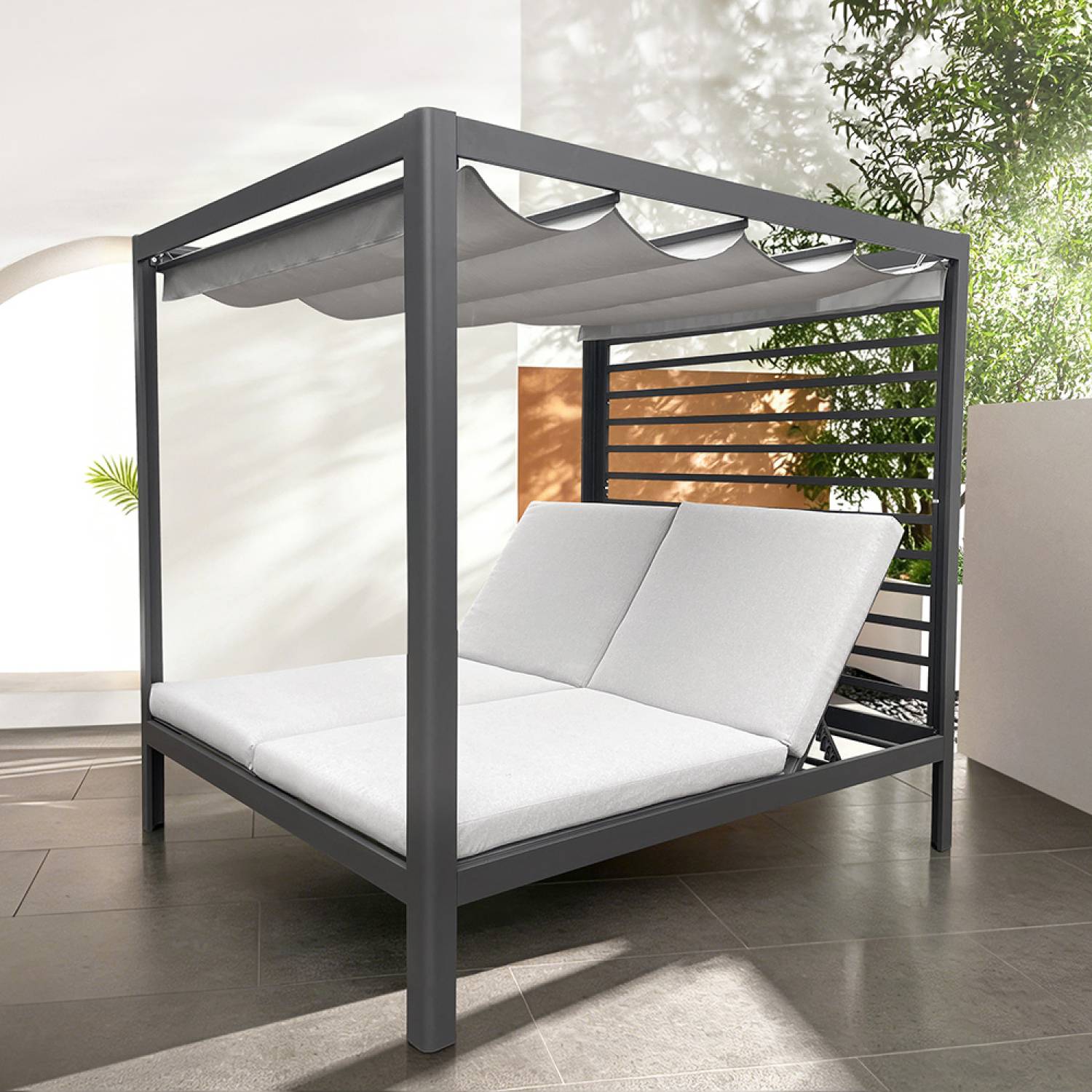 Concept Usine - Lit de jardin 2 places structure aluminium gris foncé MATALA - Image 4