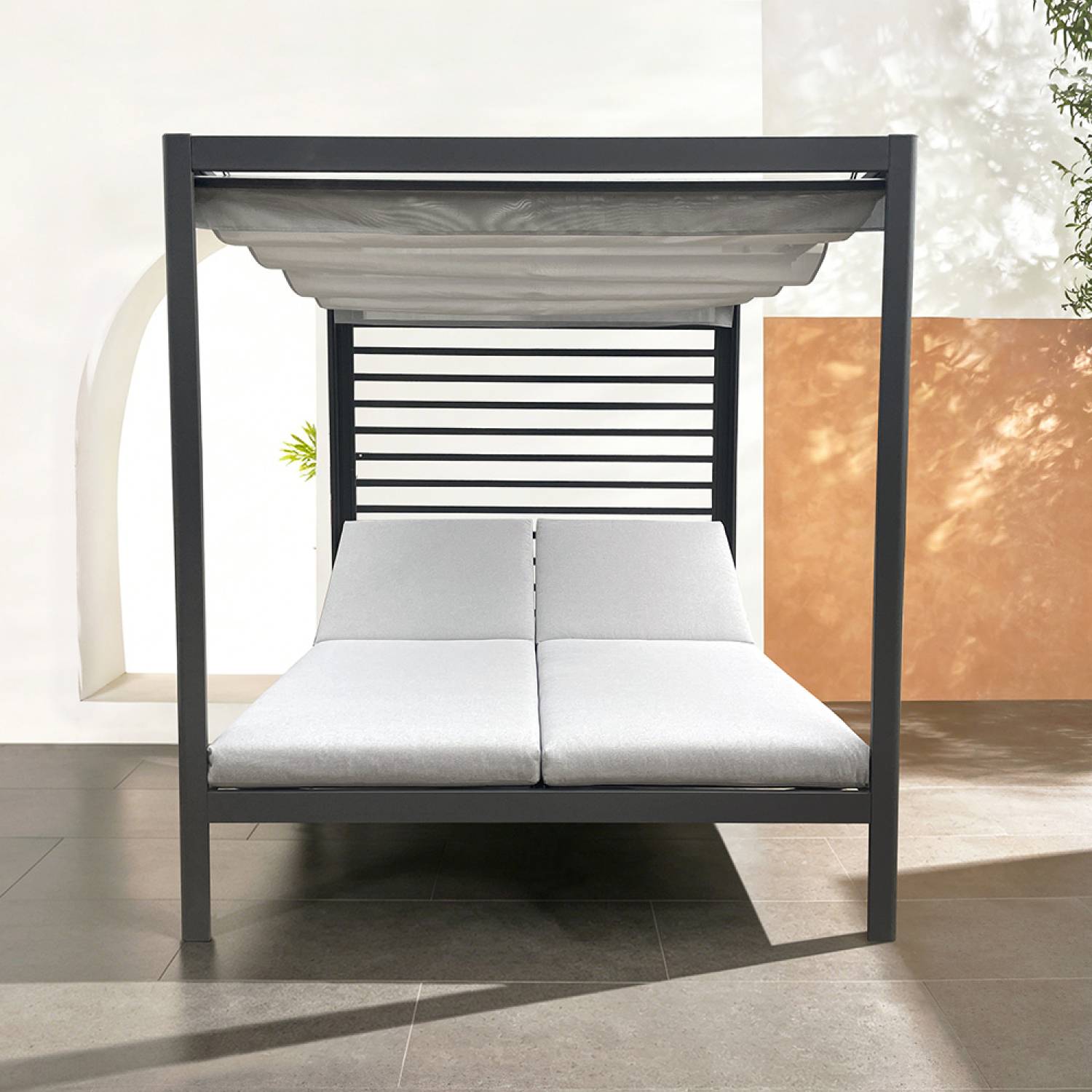 Concept Usine - Lit de jardin 2 places structure aluminium gris foncé MATALA - Image 5