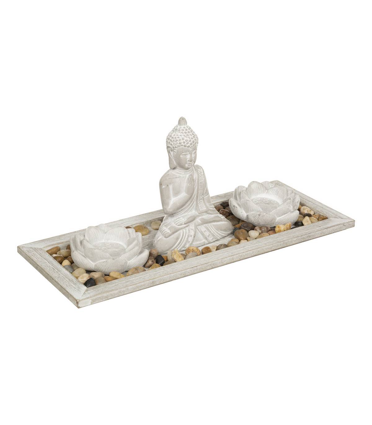 Jardin Zen Bouddha sur un plateau avec 2 Photophores et déco - Imagen 1