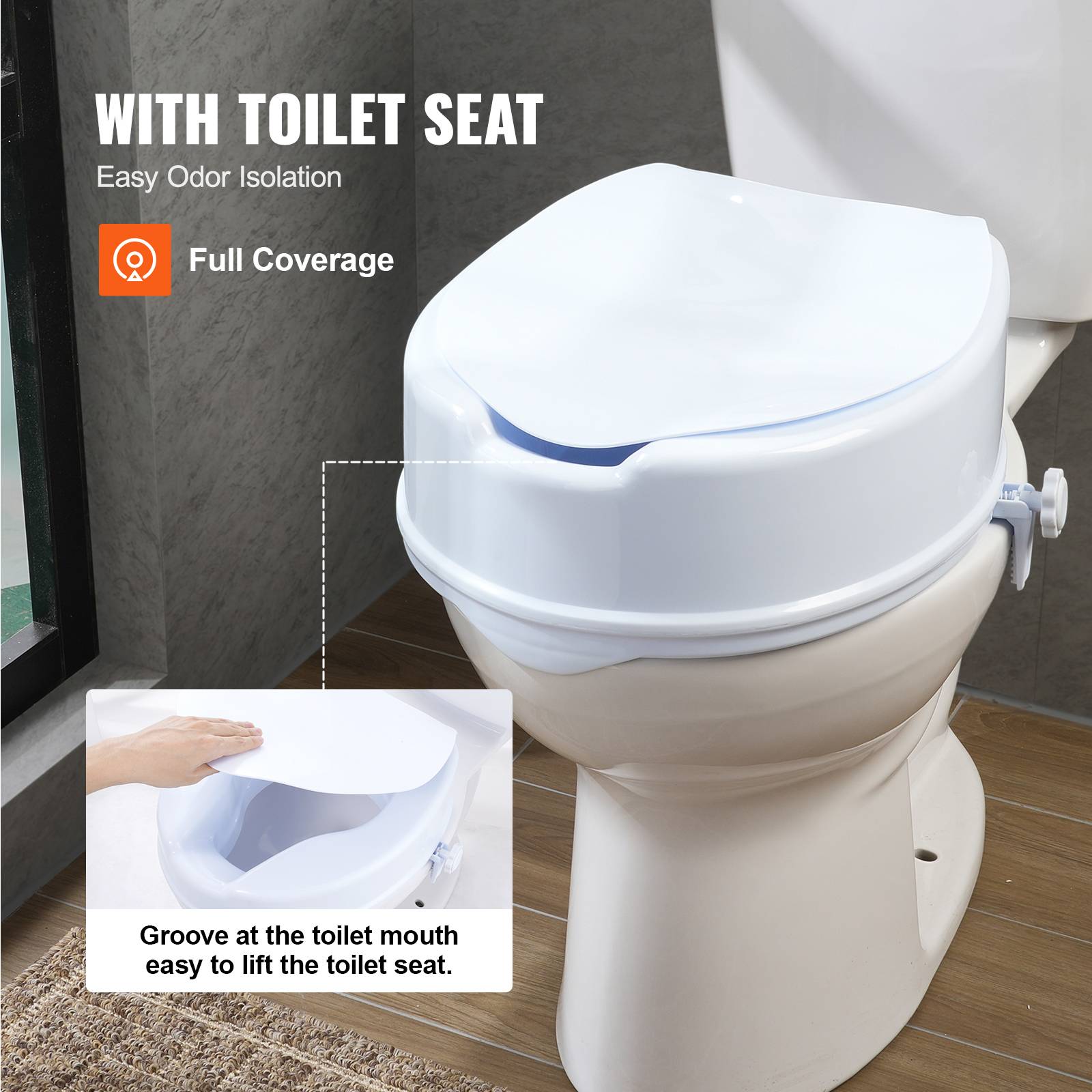 Vevor - Rehausseur de toilette universel 150 mm, siège rigide en PP, capacité 136 kg, double verrouillage à vis, installation rapide. - Image 5