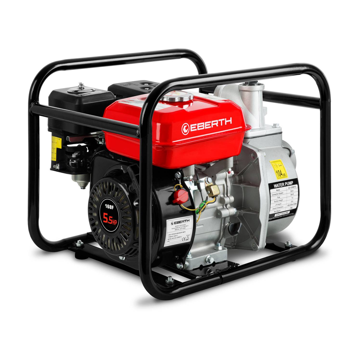 EBERTH - EBERTH Pompe a Eau Pompe de Jardin a Essence, Moteur 5,5 CV, 4 Temps, Débit 30.000l/h, Raccord 2 Pouce, Hauteur d'Aspiration 7m