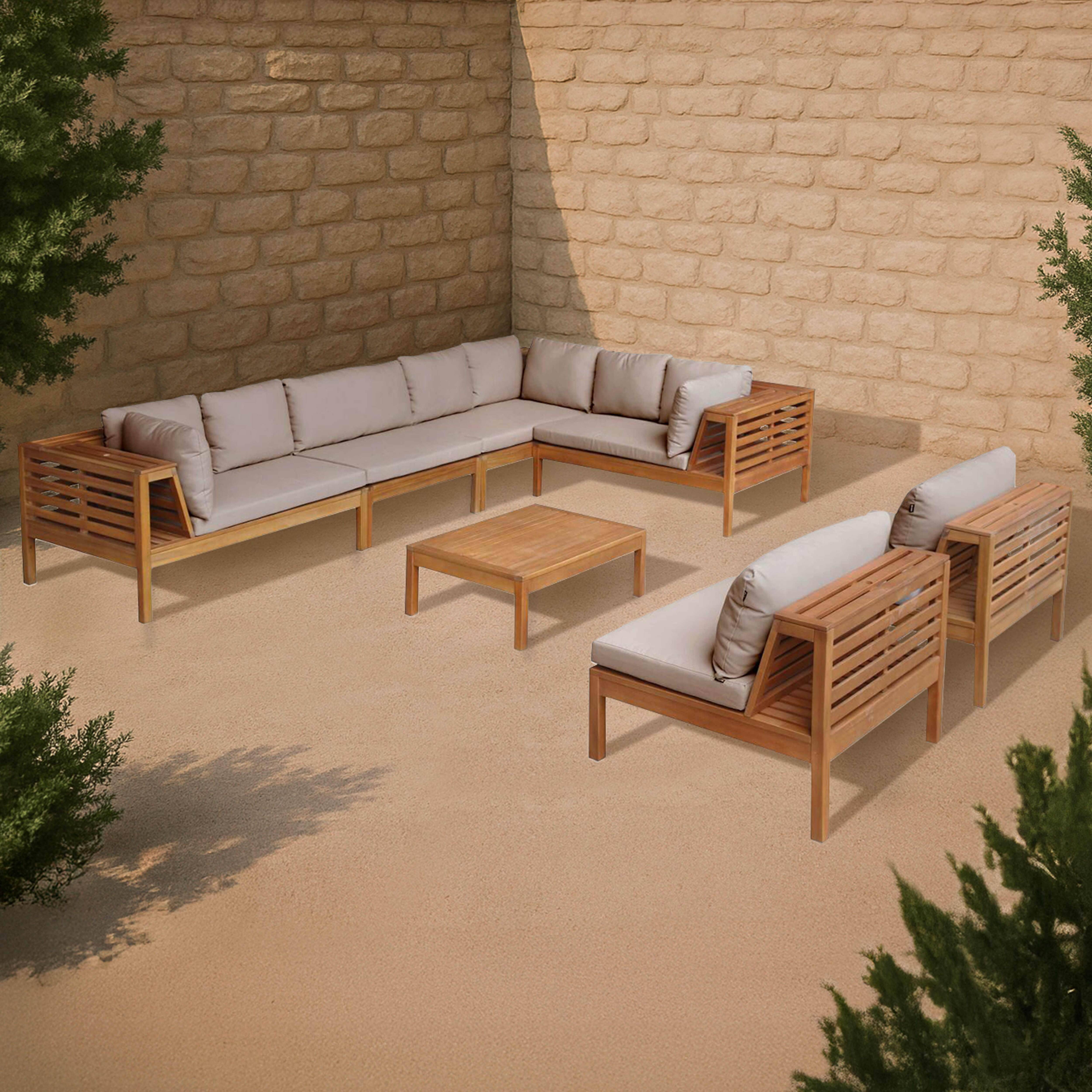 Oviala - Salon de jardin bas d'angle 8 places en bois d'eucalyptus taupe Maupiti - Oviala - Imagen 2