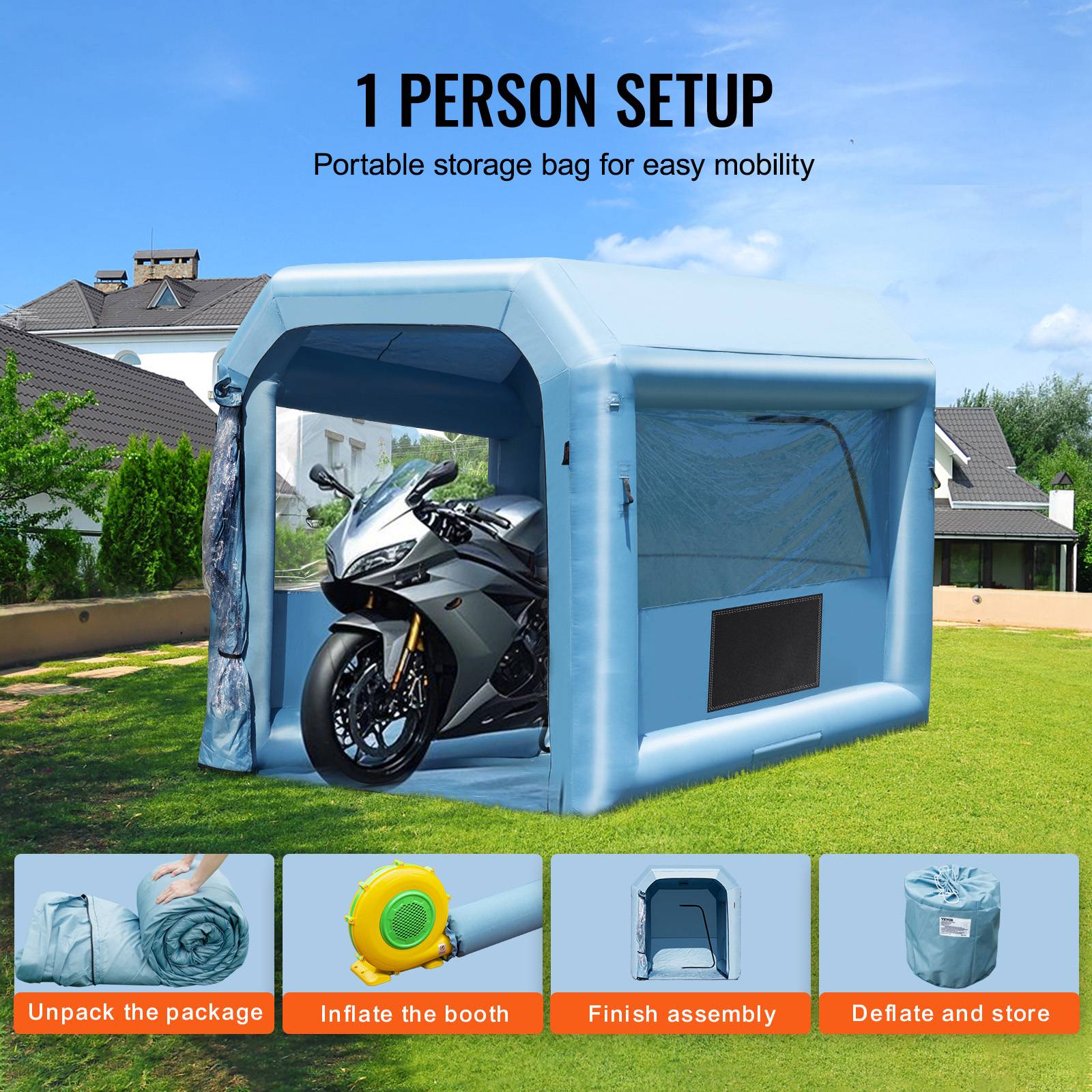 Vevor - VEVOR Cabine peinture gonflable 3x2.5x2.5m, souffleur 550W avec filtration, station atelier. - Image 6