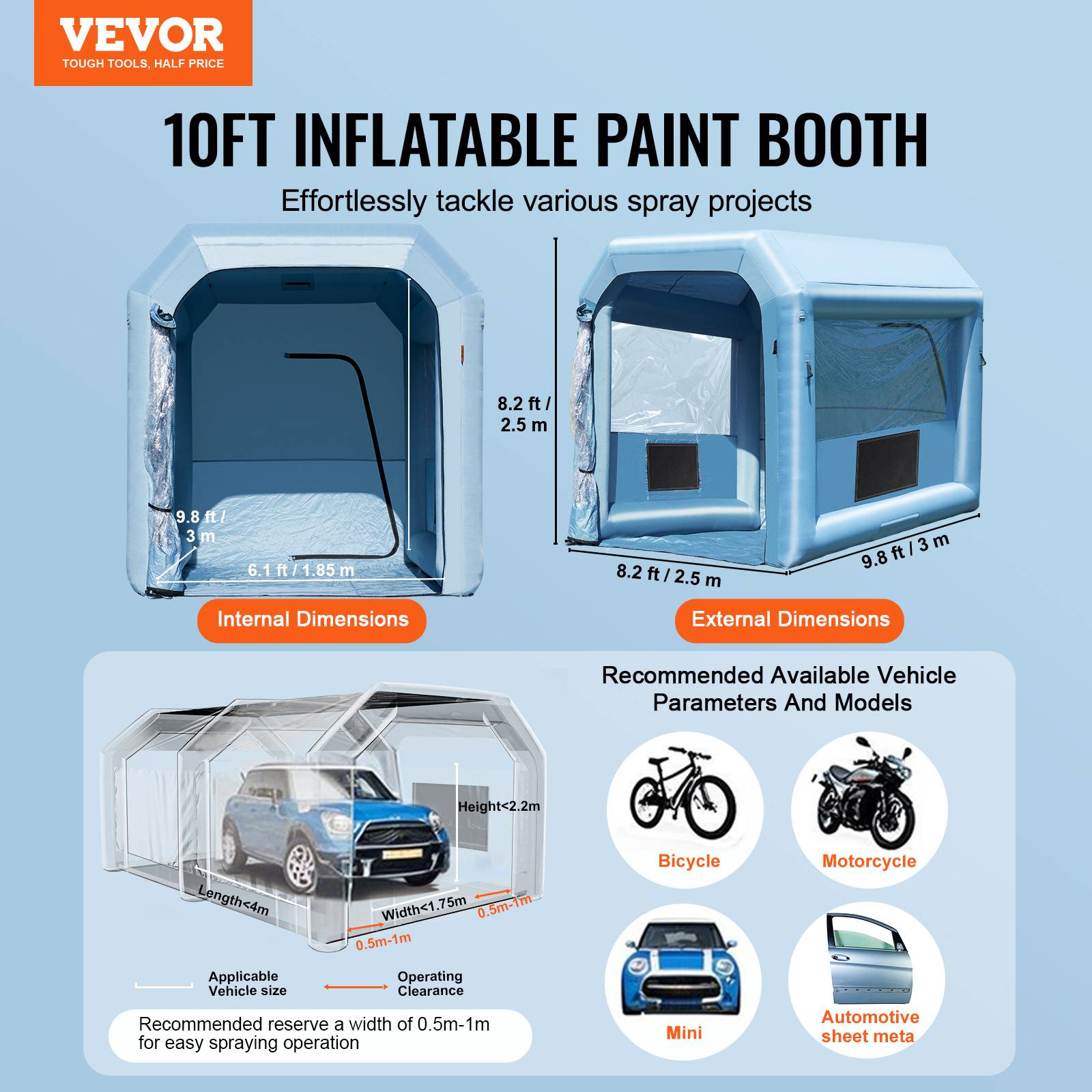 Vevor - VEVOR Cabine peinture gonflable 3x2.5x2.5m, souffleur 550W avec filtration, station atelier. - Image 2