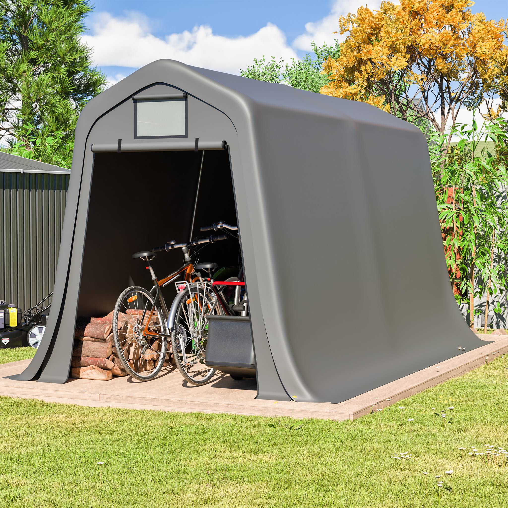 Carport toit en pointe 366×213×225 cm, bâche étanche anti-UV, acier galvanisé gris