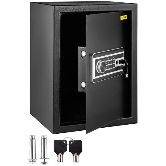 VEVOR Coffre-fort biométrique 60L, empreintes/combi/clés, acier anti-effraction, 4 types, noir. - Image 1
