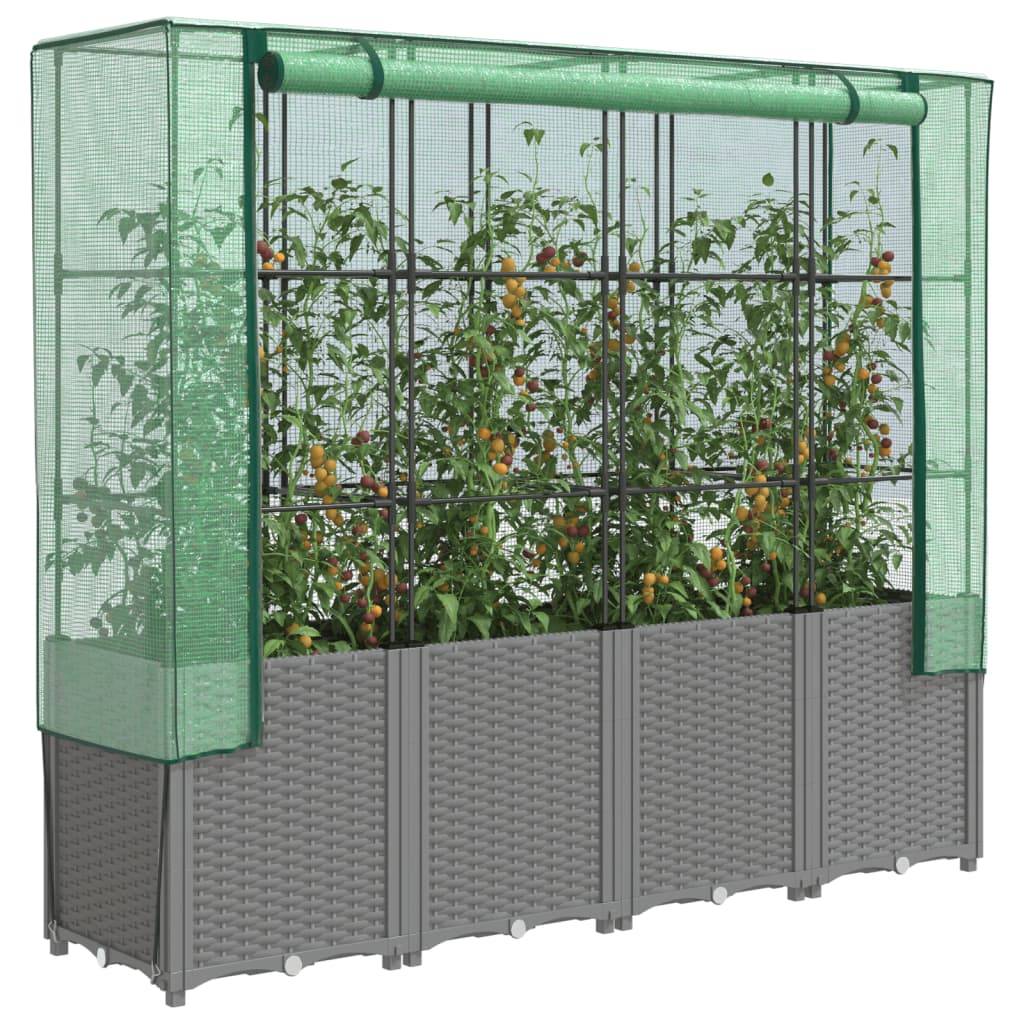 ComfortXL - Très grand bac potager sur pieds 160 cm avec serre haute aspect rotin Gris - ComfortXL Outdoor Living - Image 1