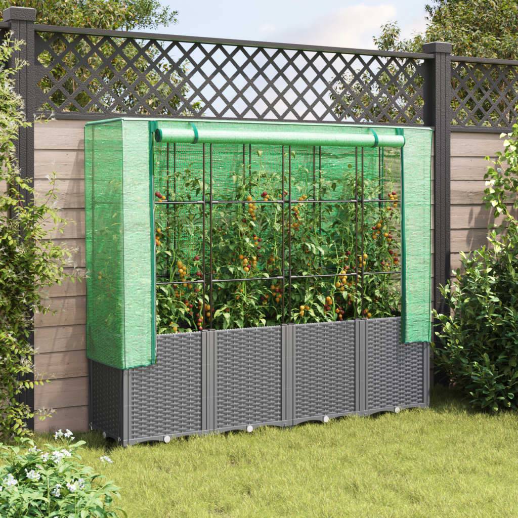 ComfortXL - Très grand bac potager sur pieds 160 cm avec serre haute aspect rotin Gris - ComfortXL Outdoor Living - Image 3