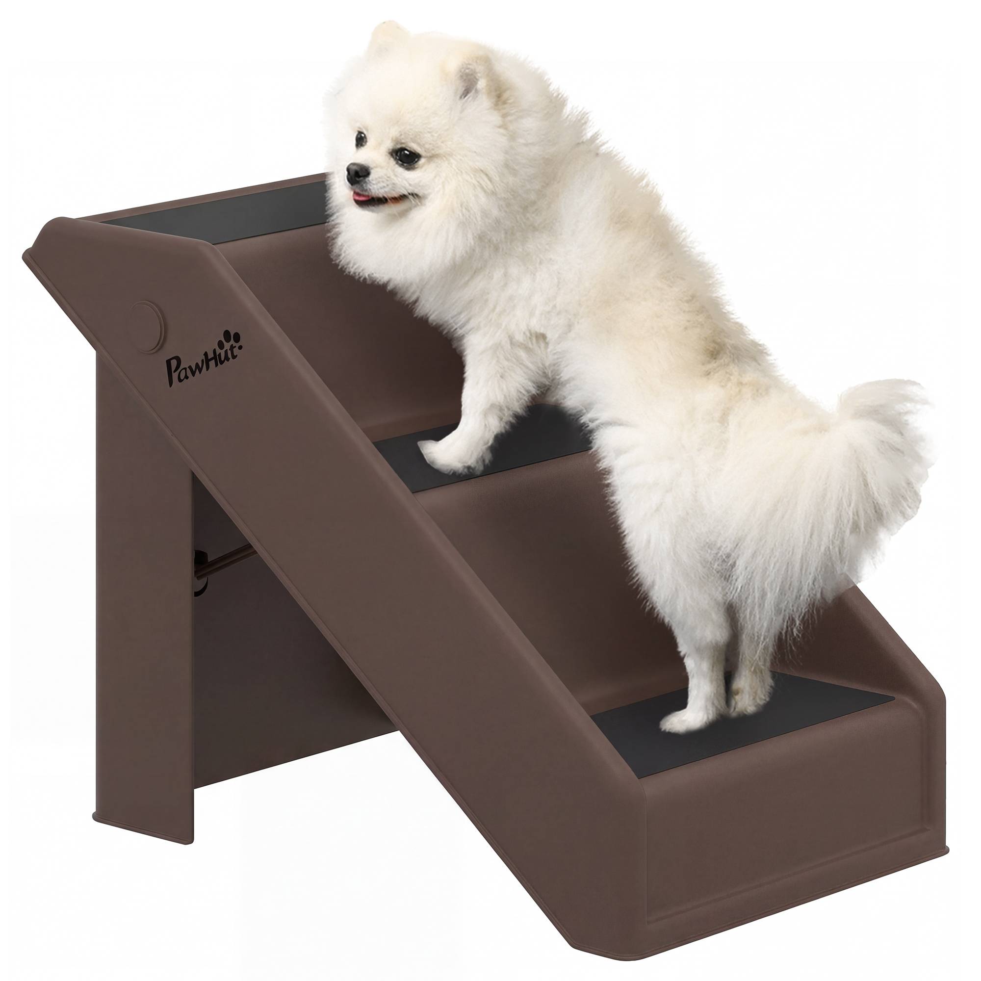 Escalier chien 3 marches 36,5 cm haut, petits chiens, pliable, lit, canapé, voiture, marron - Image 1