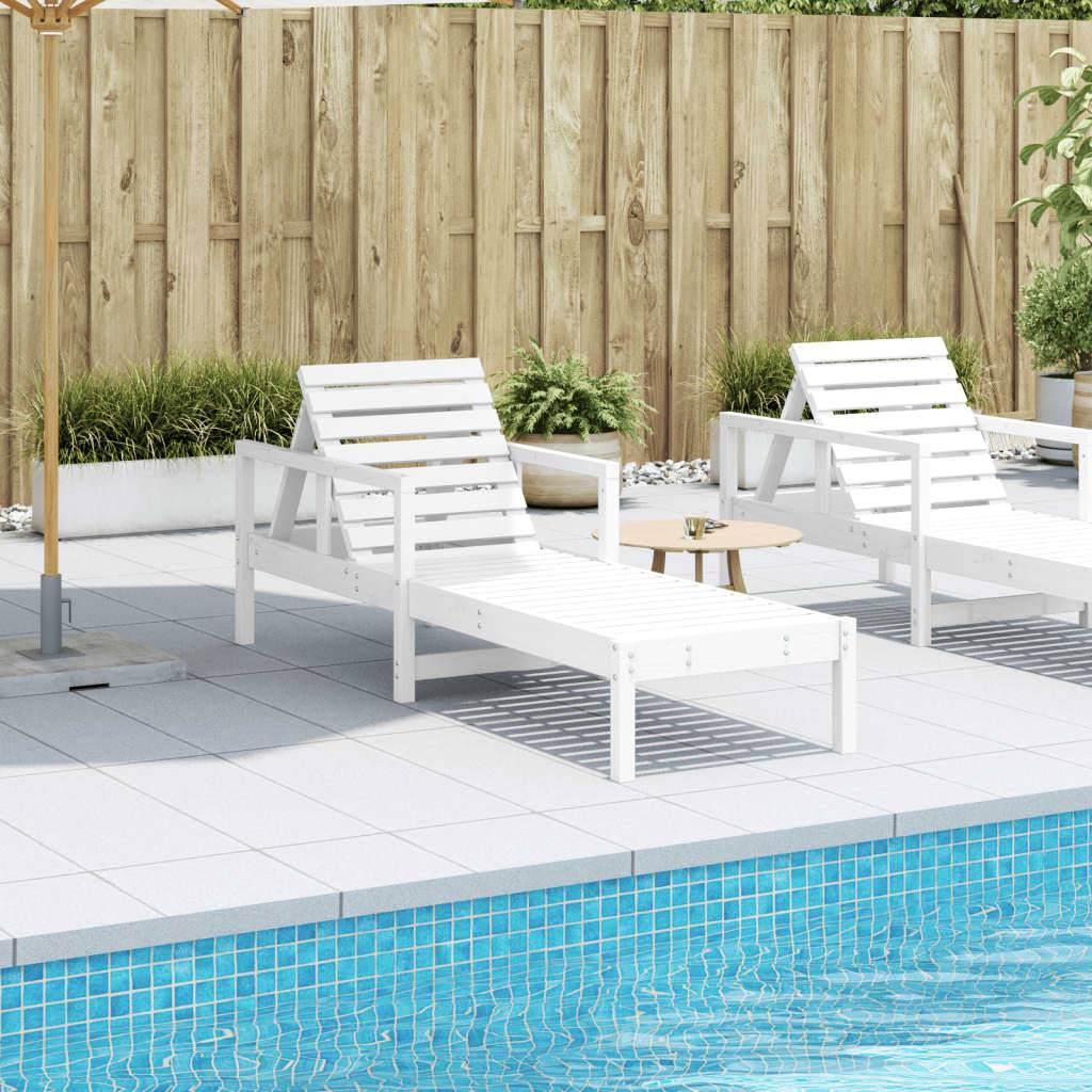 Maison Chic - Chaise longue | Transat | Bain de soleil blanc 199,5x62x55 cm bois massif de pin - Image 3