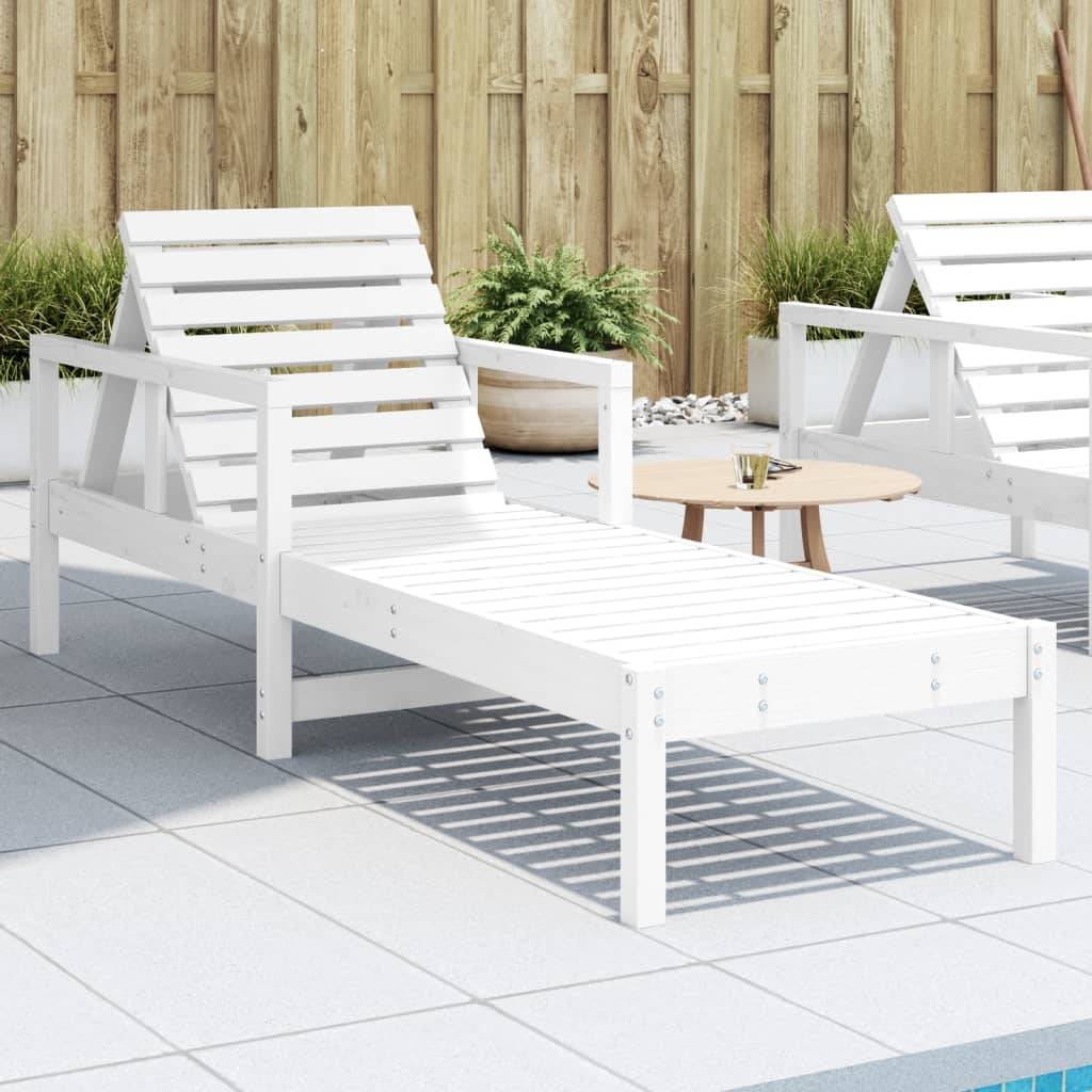 Maison Chic - Chaise longue | Transat | Bain de soleil blanc 199,5x62x55 cm bois massif de pin - Image 2