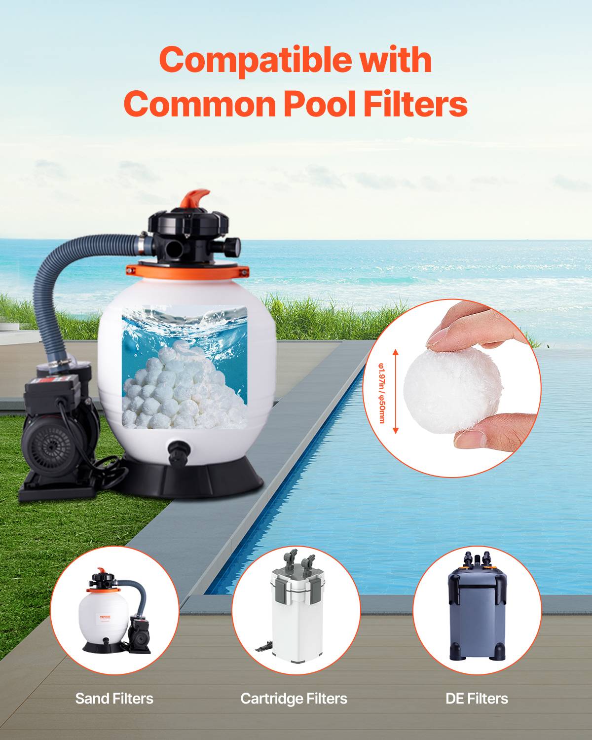 Vevor - VEVOR Boules filtrantes pour piscine 0,7 kg, fibres polyester réutilisables avec sac de lavage, compatibles filtres sable, cartouche et DE. - Image 7