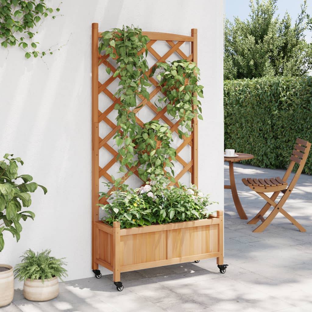 Maison Chic - Jardinière avec treillis - Pot De Fleurs et roues marron bois massif de sapin - Imagen 3