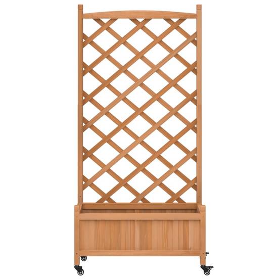 Maison Chic - Jardinière avec treillis - Pot De Fleurs et roues marron bois massif de sapin - Imagen 4