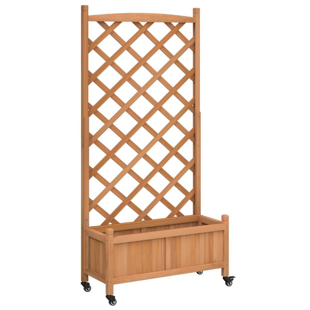 Maison Chic - Jardinière avec treillis - Pot De Fleurs et roues marron bois massif de sapin - Imagen 1