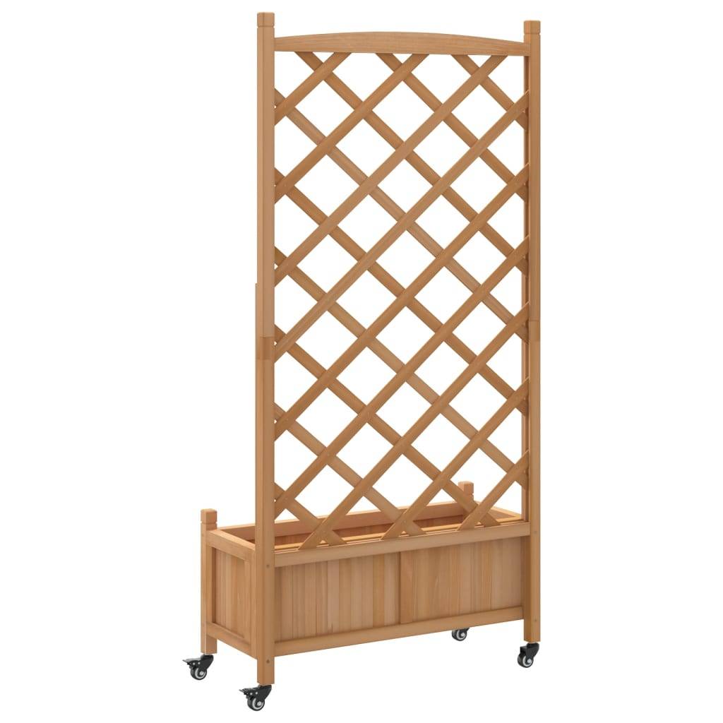 Maison Chic - Jardinière avec treillis - Pot De Fleurs et roues marron bois massif de sapin - Imagen 6