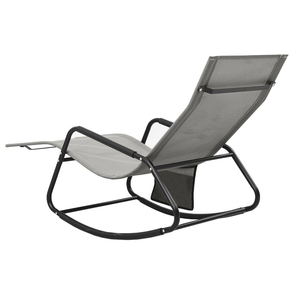 Helloshop26 - Transat chaise longue bain de soleil lit de jardin terrasse meuble d'extérieur acier et textilène gris - Imagen 4