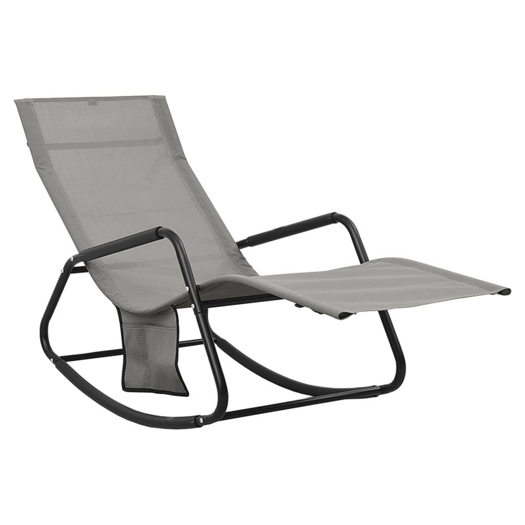 Helloshop26 - Transat chaise longue bain de soleil lit de jardin terrasse meuble d'extérieur acier et textilène gris - Imagen 1