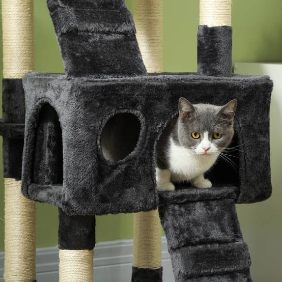 Arbre à Chat XXL Griffoir Sisal Multi-niveaux avec Nichoirs Échelles 173cm Gris - ComfortXL Pet Living - Image 7