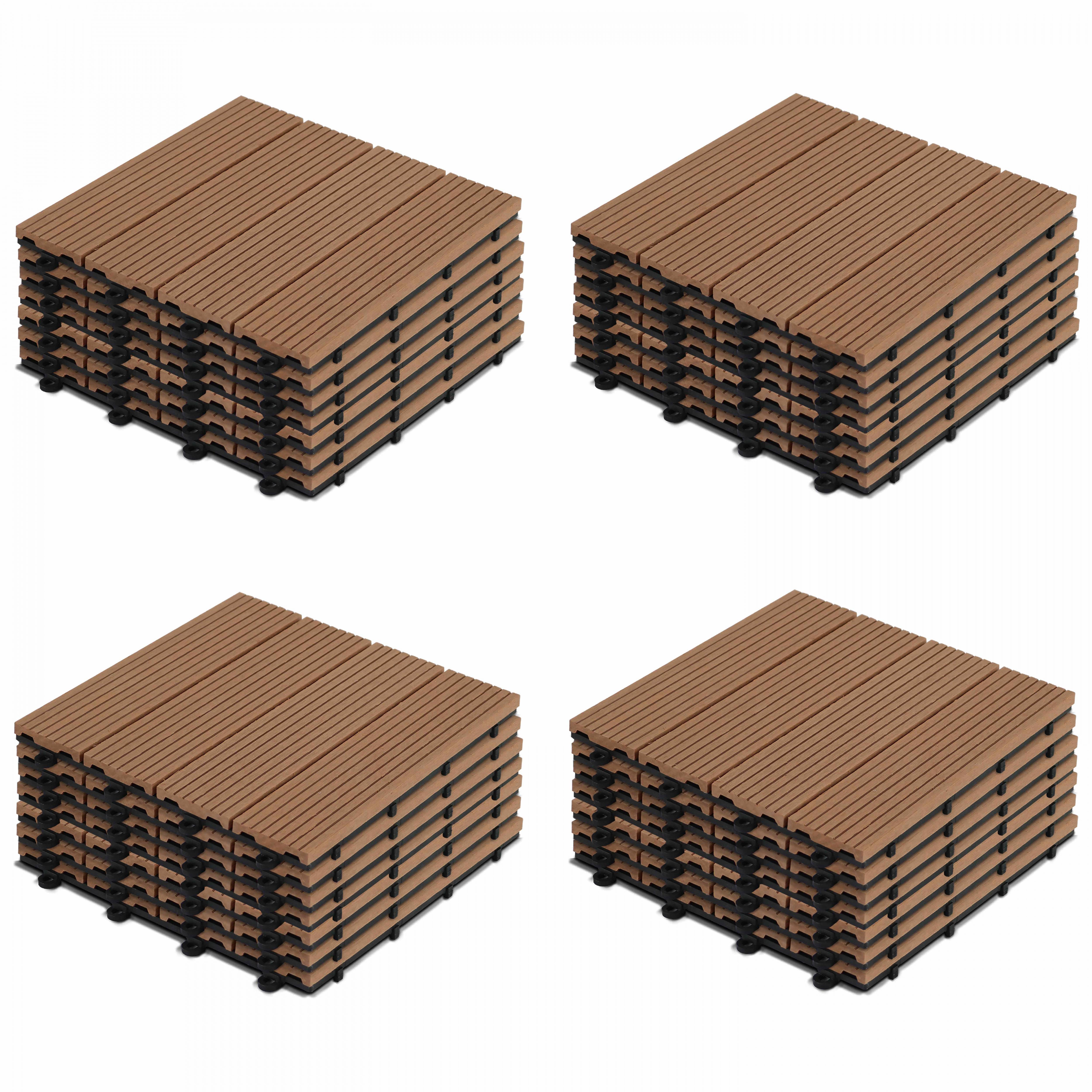 Oviala - Lot de 32 dalles clipsables bois synthétique marron Padang - Oviala - Imagen 1