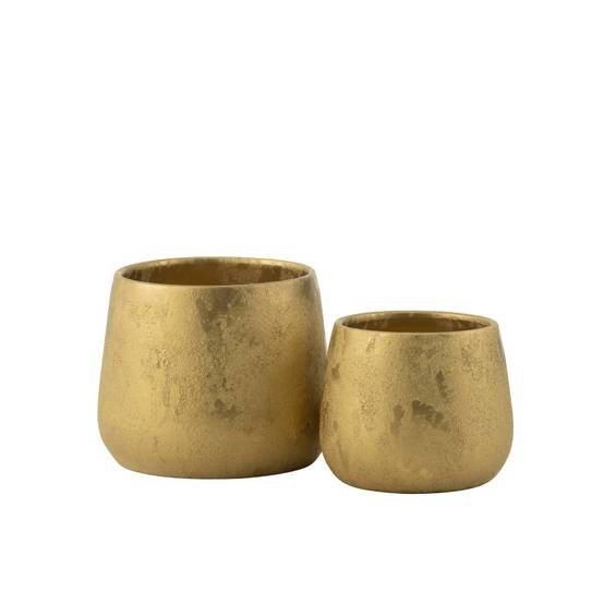 Cache-pot en céramique doré 21x21x17 cm - J-Line - Image 1