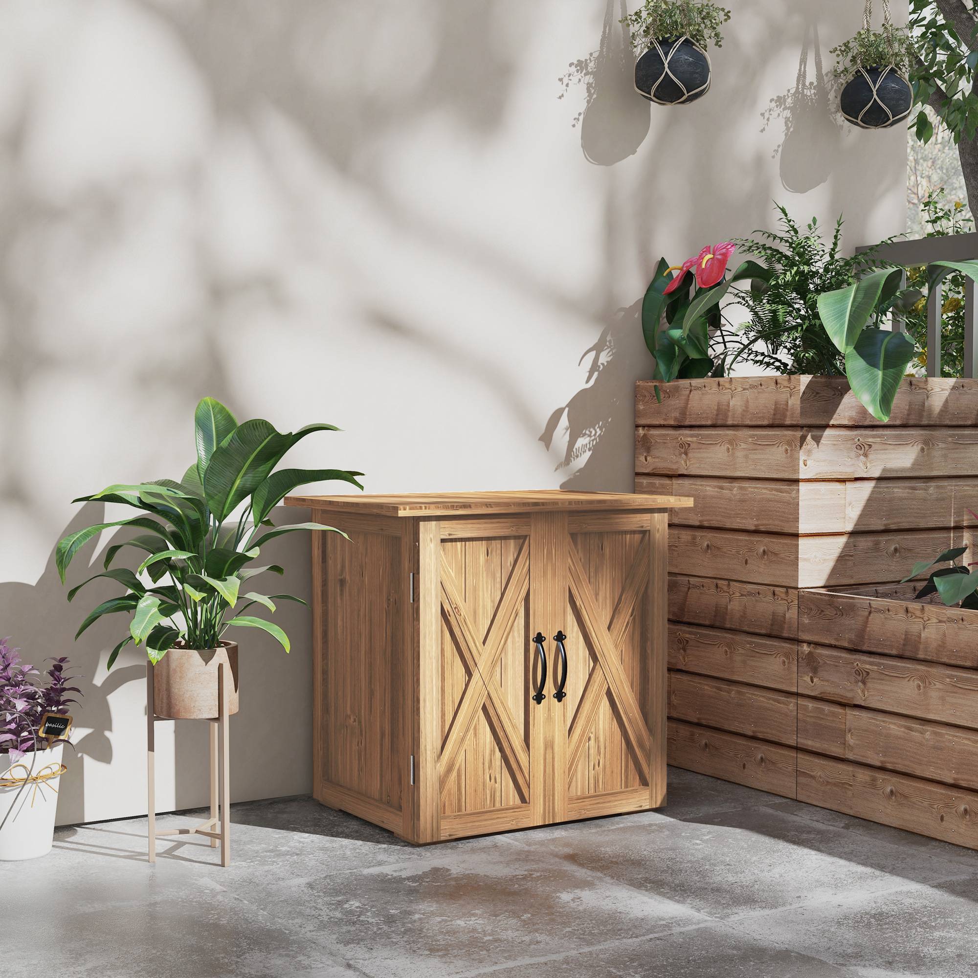 Abri jardin, double porte, fermetures magnétiques, bois naturel, 77l x 55p x 72h cm, brun - Image 4