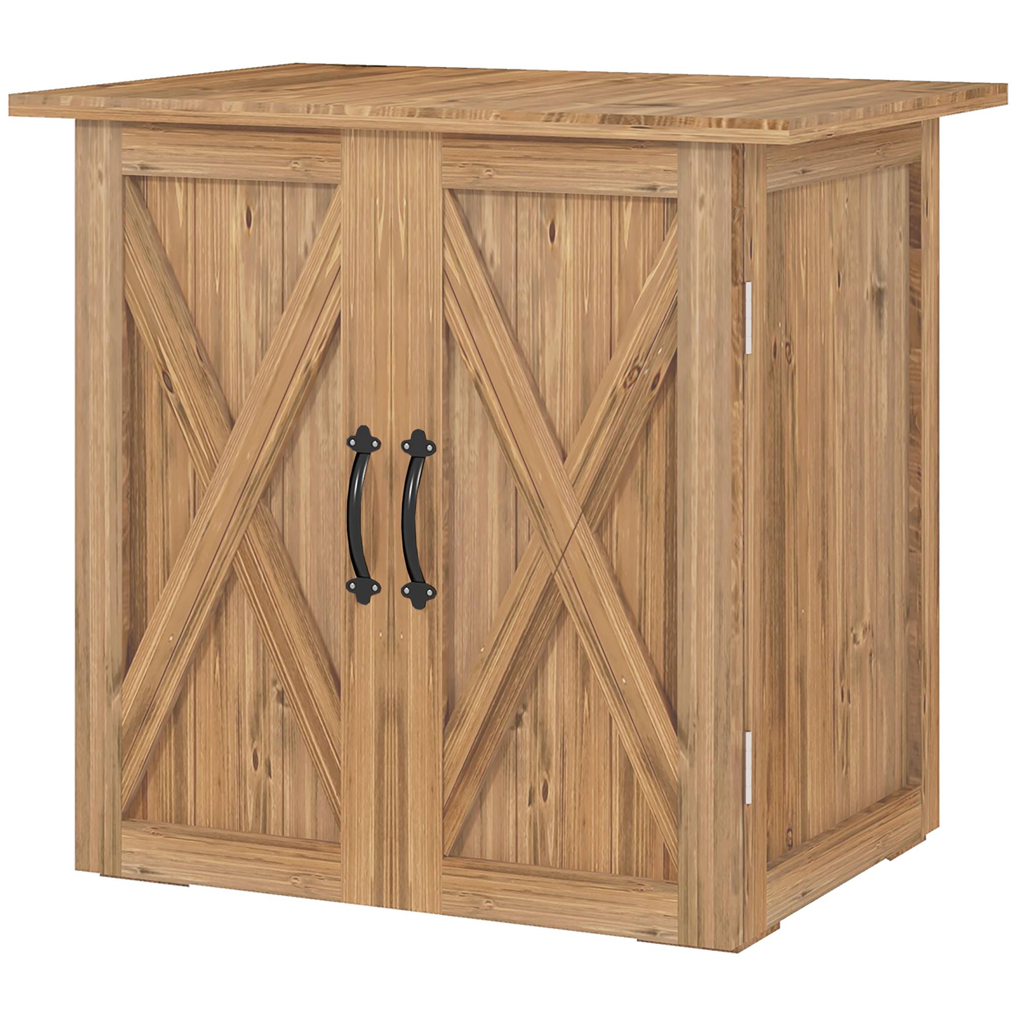 Abri jardin, double porte, fermetures magnétiques, bois naturel, 77l x 55p x 72h cm, brun - Image 2