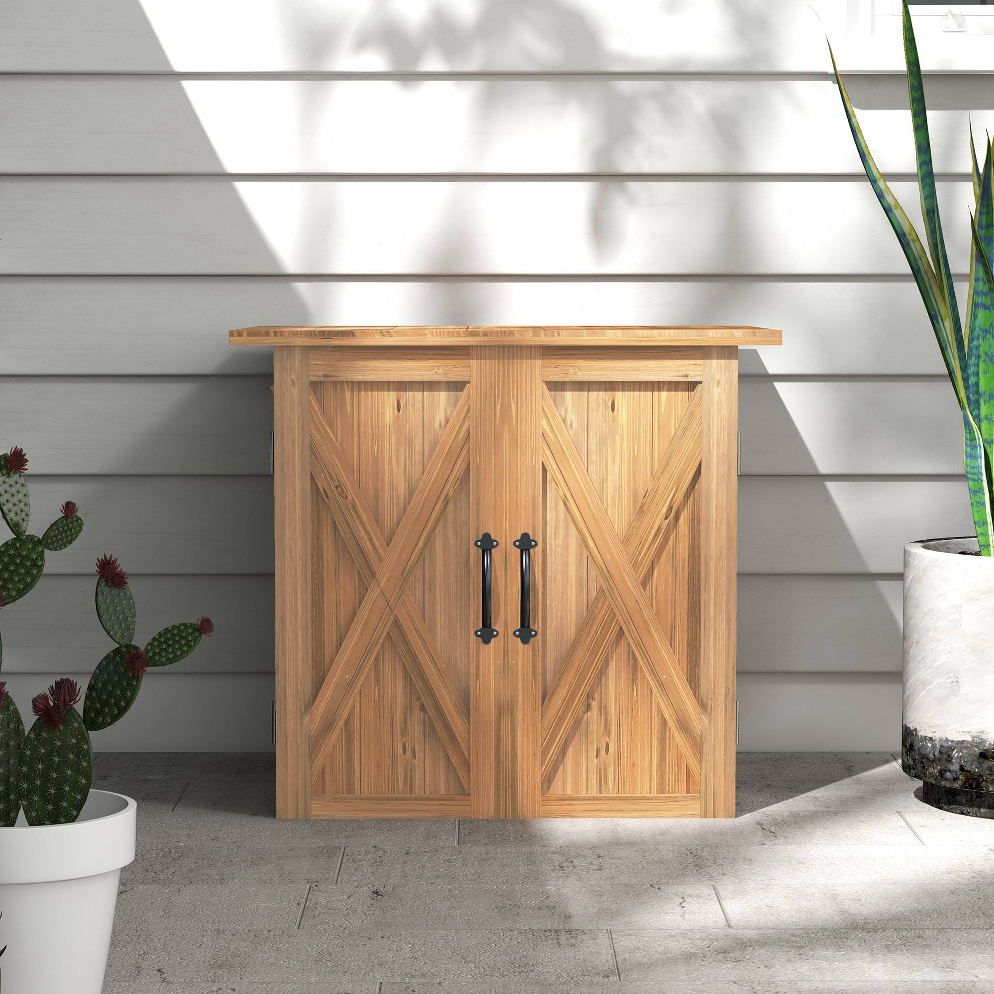 Abri jardin, double porte, fermetures magnétiques, bois naturel, 77l x 55p x 72h cm, brun - Image 9