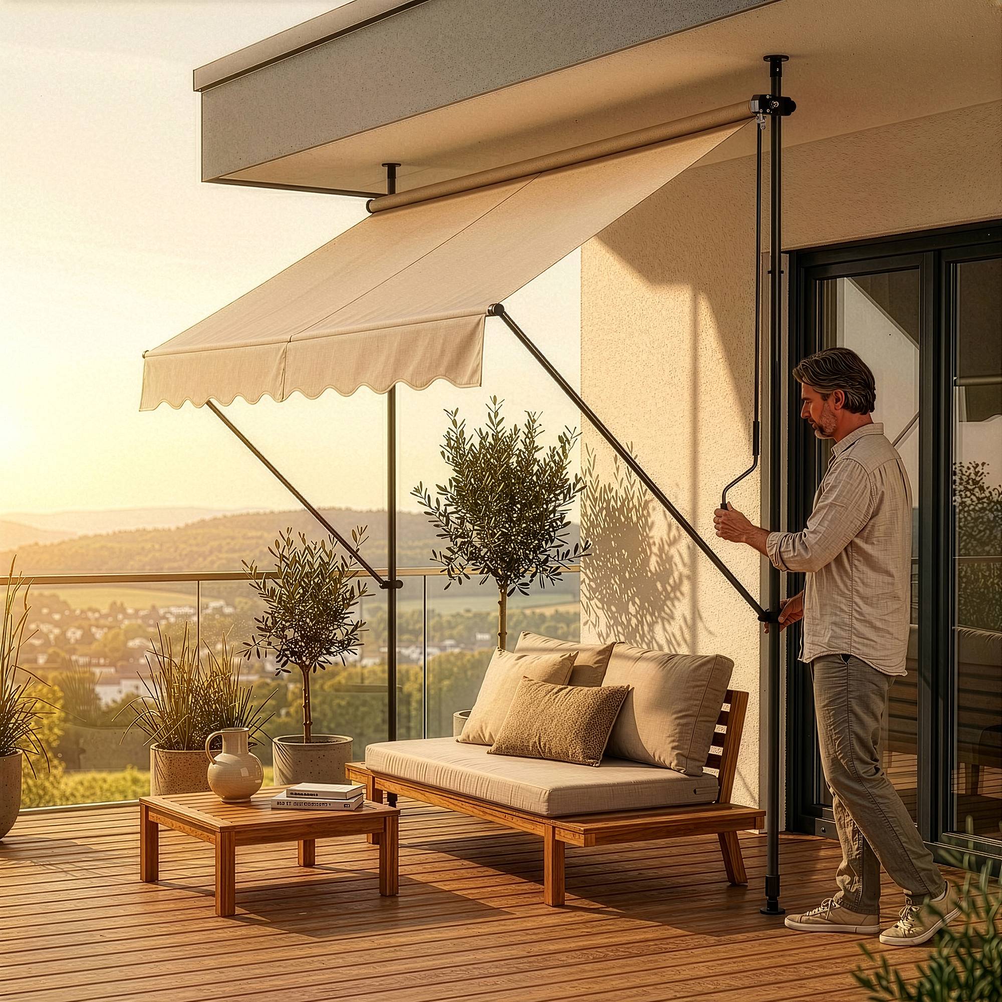 Pro.Tec - Store Banne Manuel Auvent Téléscopique 300 x 120 x 220-309 cm Sable  [pro.tec] - Imagen 4